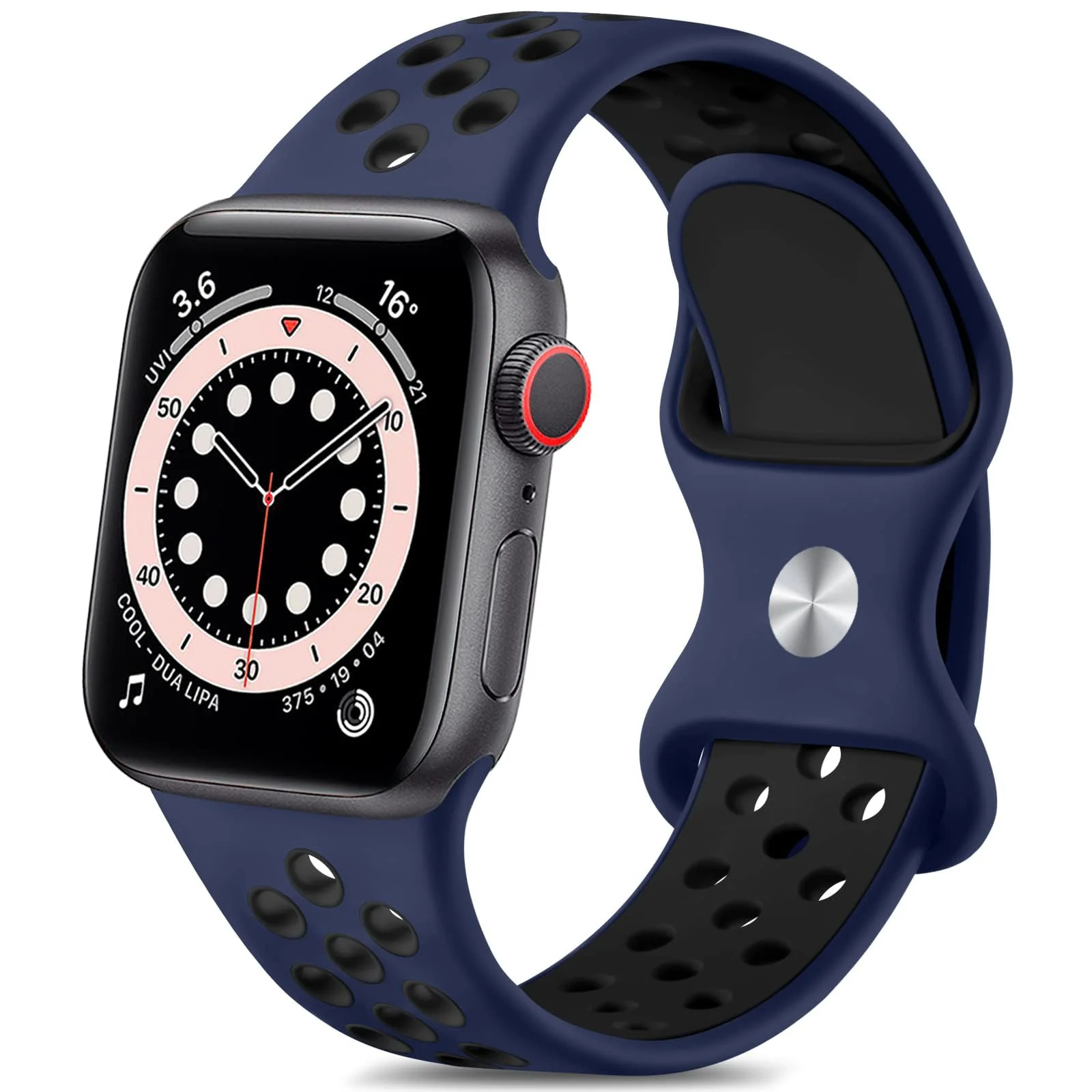 DL3 Mobilak Sport Strap For Apple Watch 49mm 45mm 44mm 42mm 41mm 40mm 38mm, Breathable Silicone Double Hole Band, for iWatch Ultra 2 Series 9 8 7 6 5 4 3 SE (&, 42mm/44mm/45mm/49mm) - Blue & Black