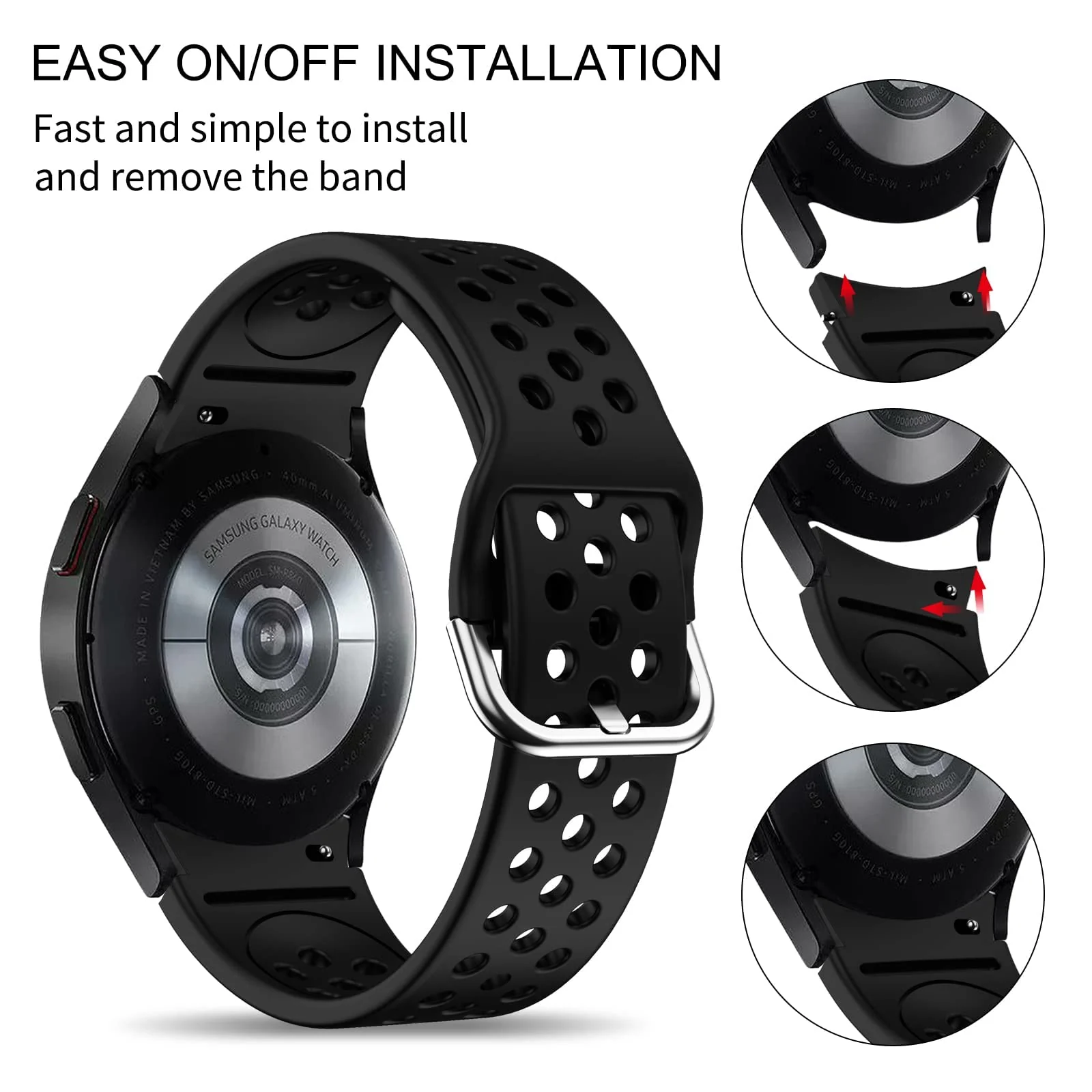 DL3 Mobilak Silicone Sport Band 20MM Strap For Samsung Galaxy Watch 7 6 5 4 40mm 44mm/5 Pro 45mm/S2 classic/active 2 40mm 44mm/Amazfi GTS 2/2e/GTS 3/3 Pro/GTS 4/GTS 2 Mini/3 Mini/4 Mini/Bip3/Bip 3 Pro - Black