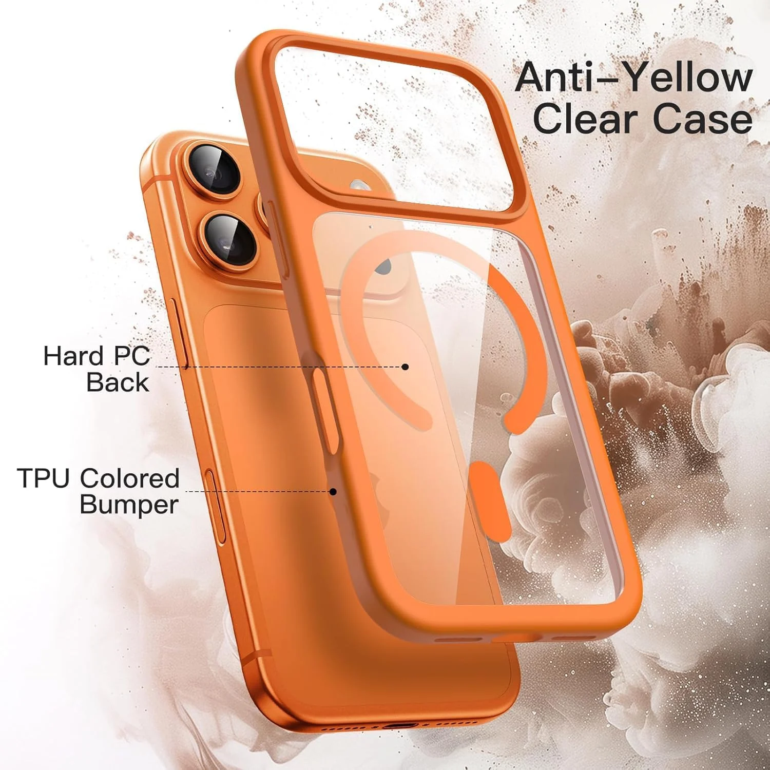 DL3 Mobilak Clear MagSafe-Compatible Magnetic Case for iPhone 17 Pro 6.3-Inch with Military-Grade Protection - Orange
