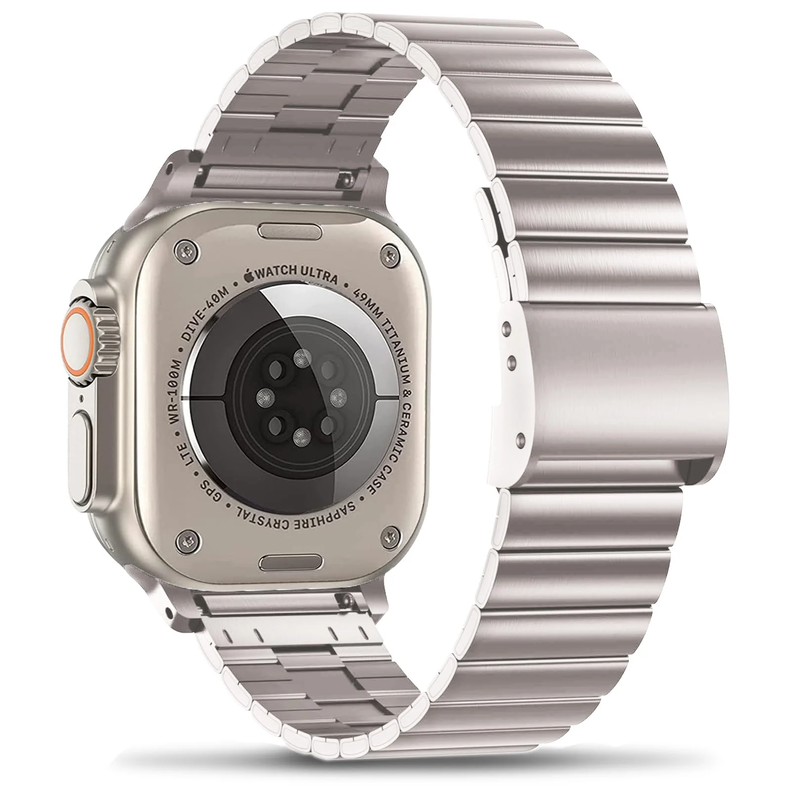 DL3 Mobilak Case with Strap For Apple Watch Ultra 2 49mm Stainless Steel Metal Straps, Hard PC Case With Glass Screen Protector Cover with Strap Bands for Apple Watch Ultra 49mm - StarLight