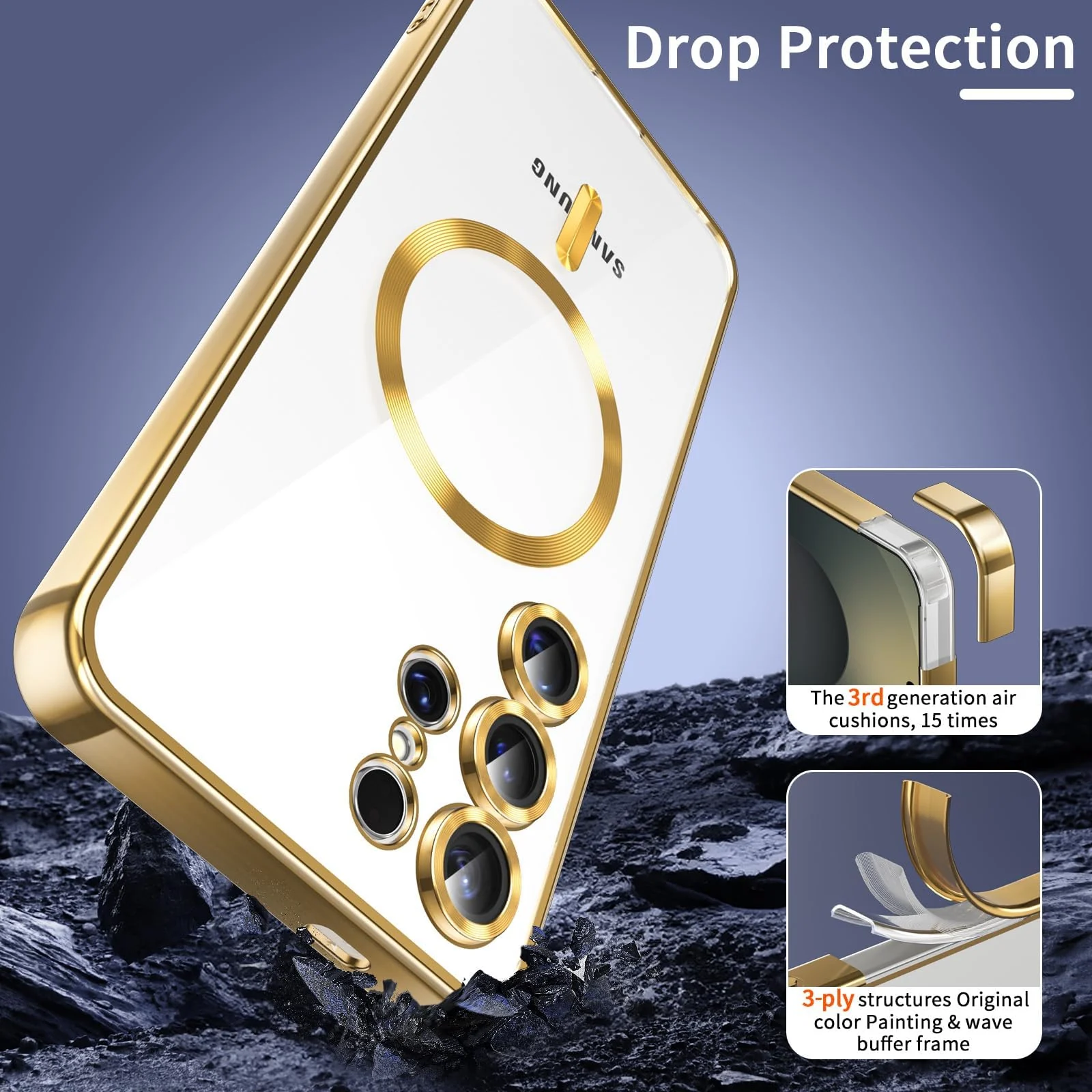 DL3 Mobilak Clear MagSafe-Compatible TPU Case and Camera Lens Protector for Samsung Galaxy S25 Ultra - Gold