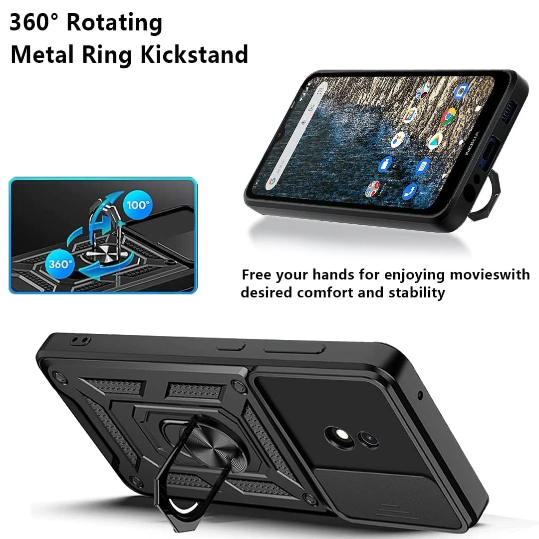 DL3 Mobilak Silicone Protective Case for Nokia C10 / Nokia C20 with Slide Camera, Built-in magnetic car-mount support, Shock-absorbing protection, Built-in kickstand - Blue