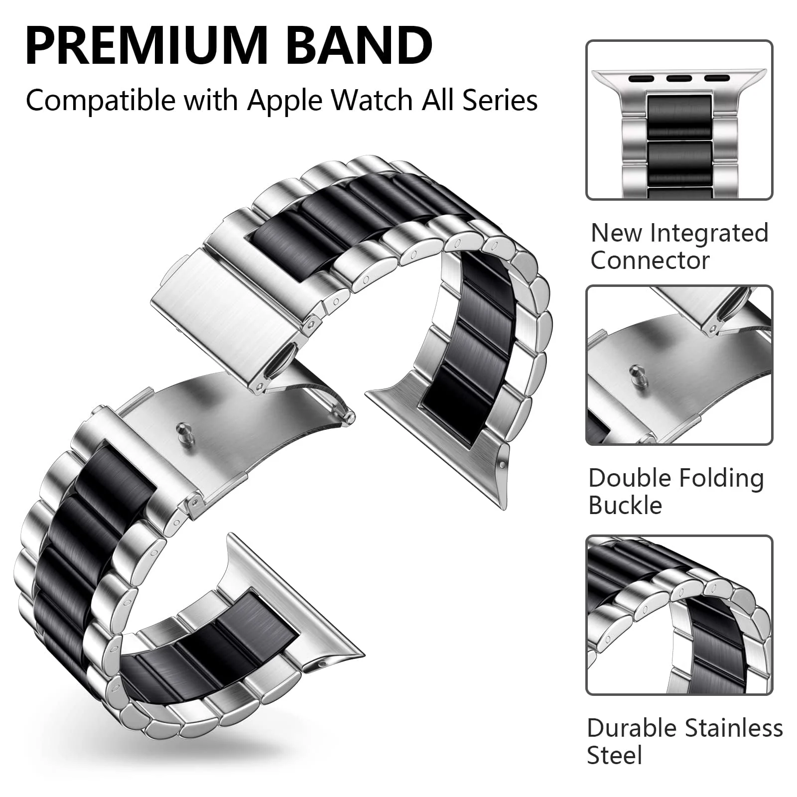 DL3 Mobilak Stainless Steel Band with Case Compatible with Apple Watch Ultra 49mm, Men Woman Business Metal Strap with Protective Bumper Cover for Apple Watch Ultra 2 Ultra 49mm - Silver Black