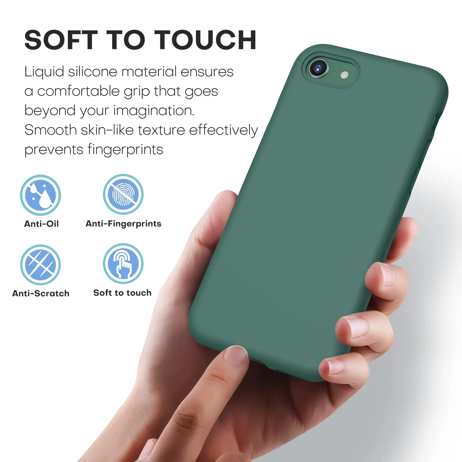 DL3 Mobilak Liquid Silicone Protective Case with Soft Microfiber Lining for iPhone SE 2022, SE 2020, iPhone 7, iPhone 8 - Pine Green