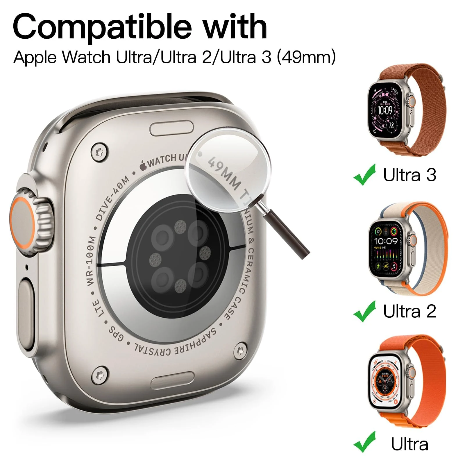 DL3 Mobilak Cover for Apple Watch Ultra 3/2/1 49mm Privacy Screen Protector Anti Spy, Shockproof Bumper Case, Integrated Hard PC Protective Case in HD Tempered Glass for Apple Watch Ultra - Clear
