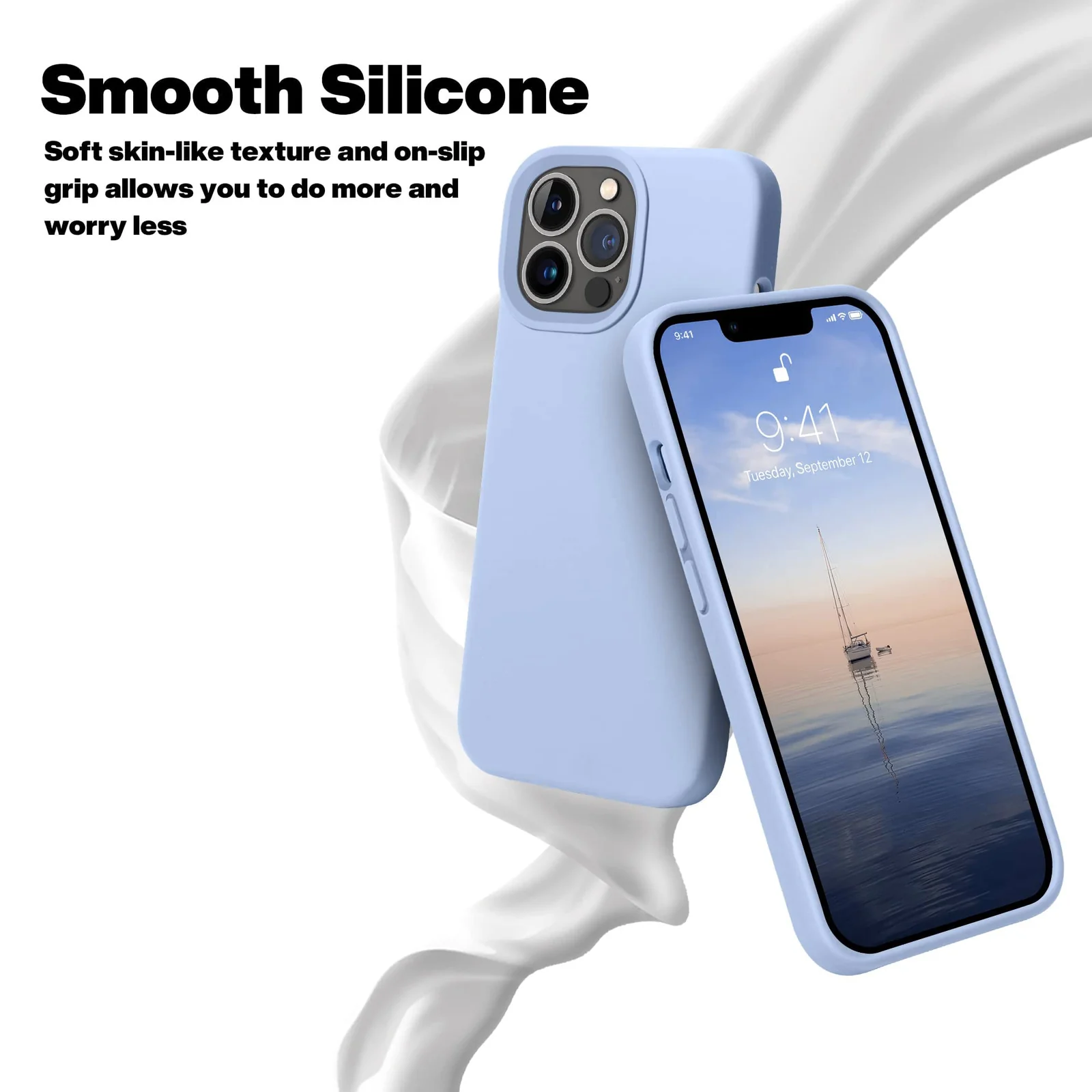 DL3 Mobilak Liquid Silicone Protective Case with Soft Microfiber Lining for iPhone 12 Pro Max (6.7 Inch) - Baby Blue