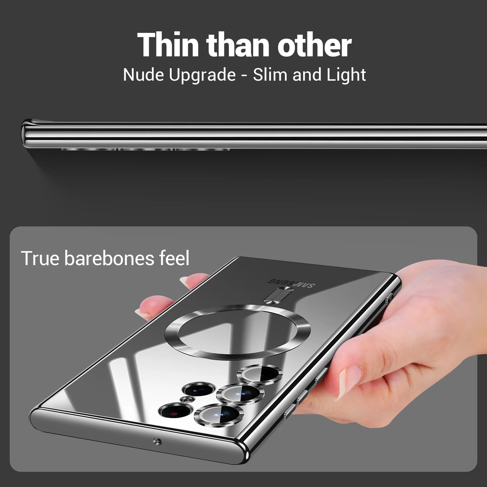 DL3 MOBILAK For Samsung Galaxy S24 Ultra Magnetic Case, Compatible with MagSafe, Built-in Camera Lens Protector, Luxury Plating Soft TPU Clear Shockproof Slim Cover 6.8 inch - Black