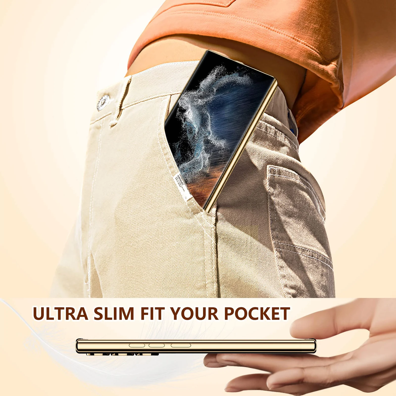DL3 Mobilak Clear TPU Case with Electroplated Edges for Samsung Galaxy S22 Ultra with Camera Protection - Gold
