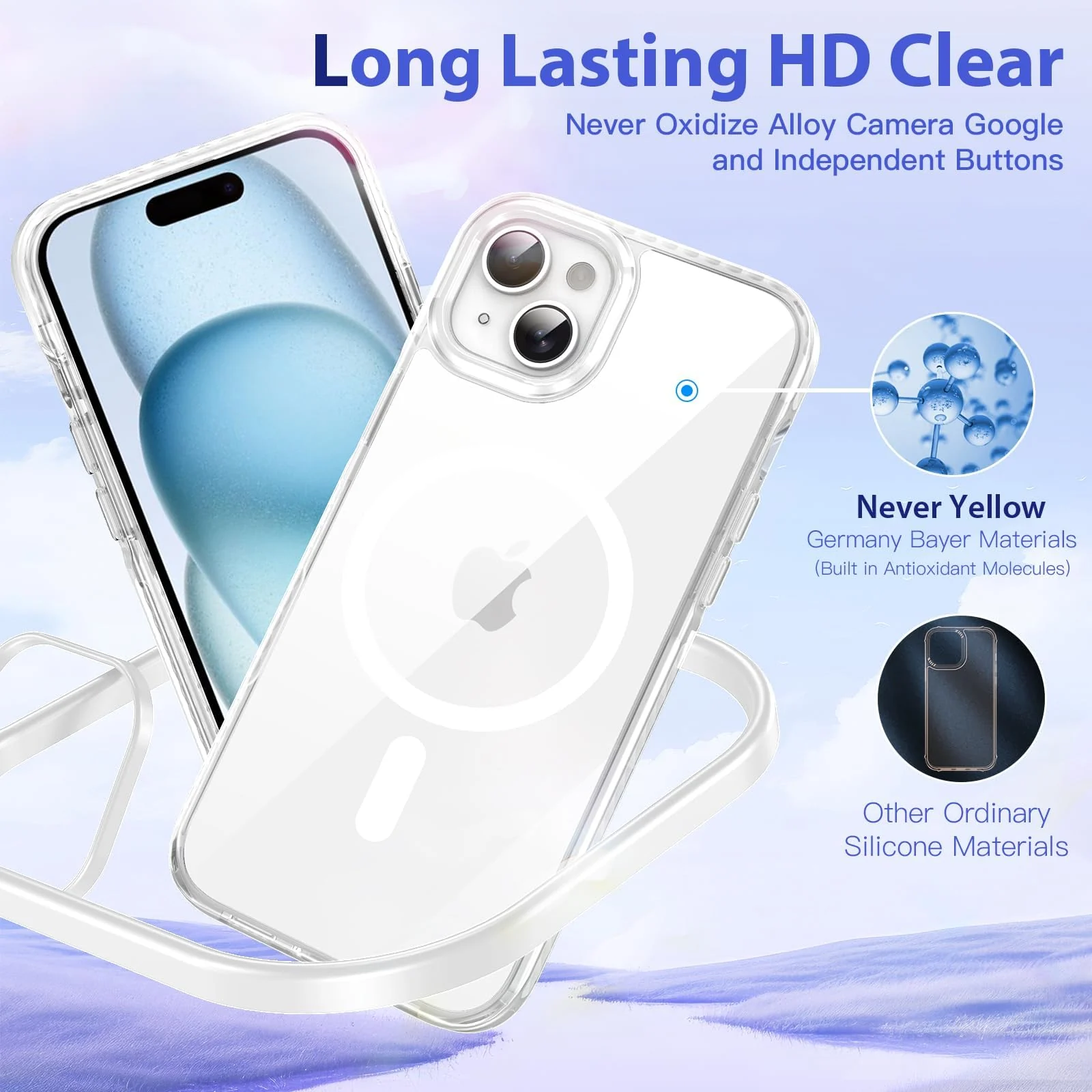 DL3 Mobilak Rugged Protective Case for iPhone 13 / iPhone 14, Compatible with MagSafe accessories, Supports wireless charging, Shock-absorbing protection - White