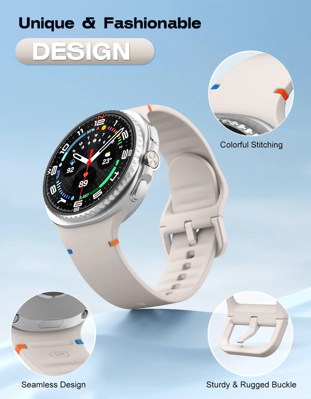 DL3 Mobilak Silicone Bands Compatible with Samsung Galaxy Watch 8 Band 40mm 44mm, Galaxy Watch 8 Classic Band 46mm, Waterproof Soft Wristband Sport Strap for Galaxy Watch 8 Bands 2025 Women Men - Starlight