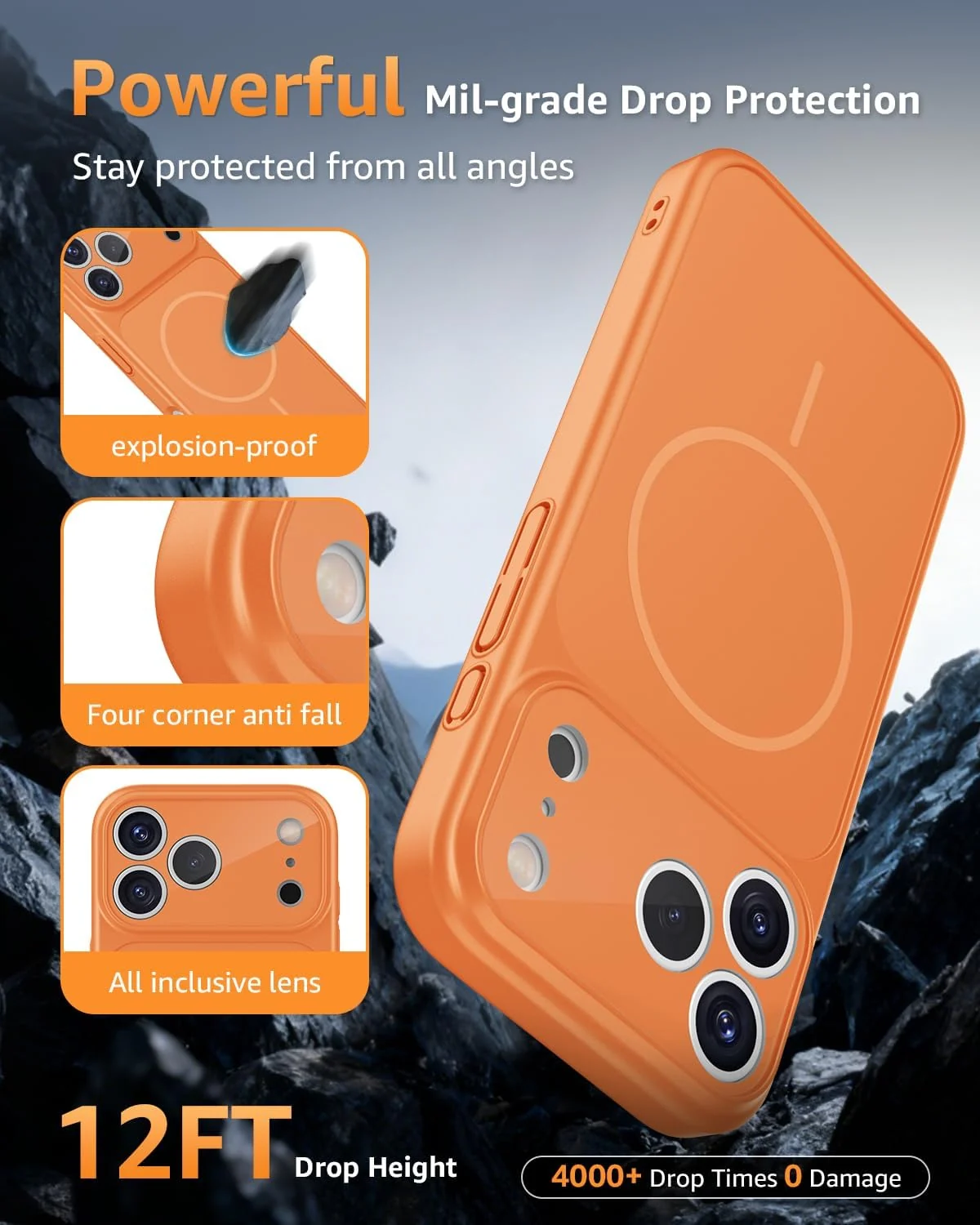 DL3 Mobilak PC Protective Case for iPhone 17 Pro Max, Compatible with MagSafe accessories, Supports wireless charging, Camera protection - Orange