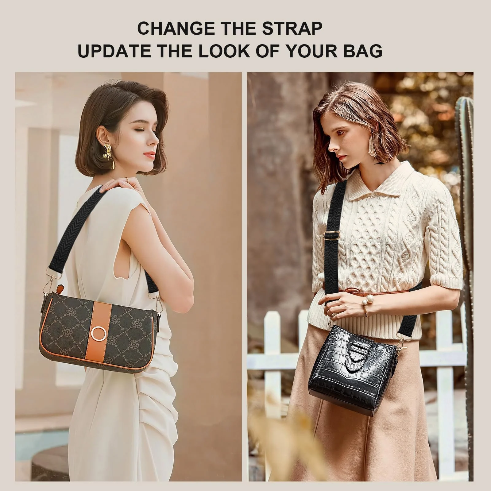 DL3 Mobilak Adjustable Wide Crossbody Bag Strap for Women, Replacement Shoulder Strap for Handbags, Totes & Purses with Elegant Embroidered Pattern and Metal Hooks - Black Arrow