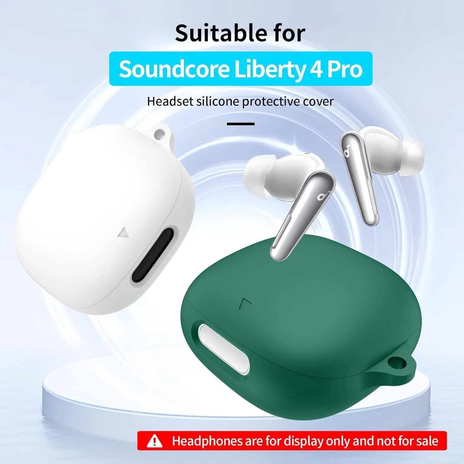 DL3 Mobilak Compatible with Anker Soundcore Liberty 4 Pro Case Cover, Soft Silicone Shockproof Protective Wireless Earbuds with Carabiner, Front LED Visible - Green
