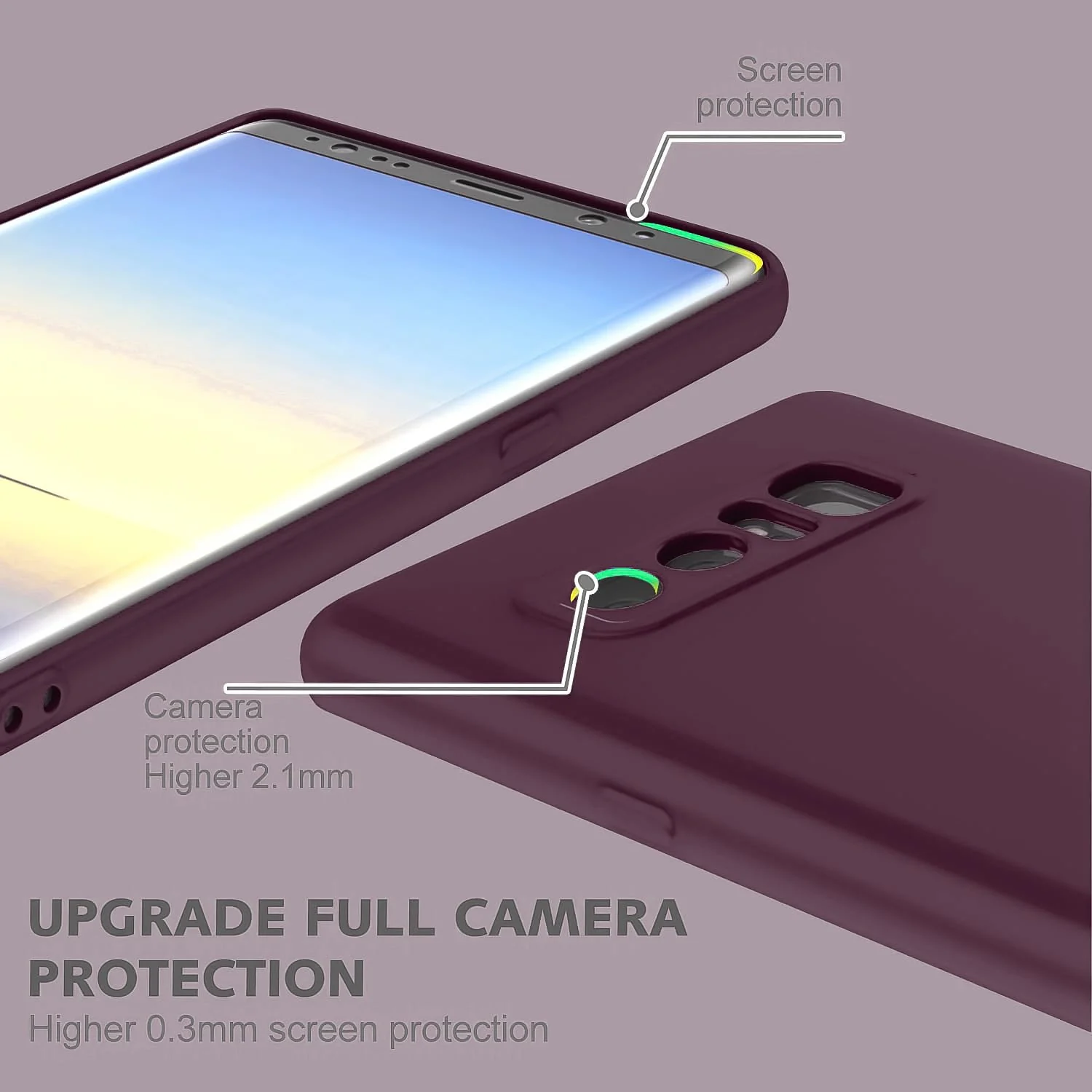 DL3 Mobilak Liquid Silicone Protective Case with Soft Microfiber Lining with Full Camera Protection for Samsung Galaxy Note 8 - Wine Red