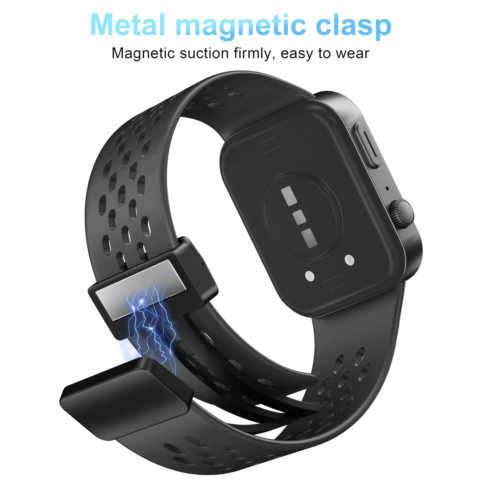DL3 Mobilak Silicone Strap Compatible with Huawei Watch Fit 3/Fit 4/Fit 4 Pro Magnetic Metal Buckle Sport Silicone Breathable Strap for Men Women Band Quick Release Soft Replacment Wristband - Black