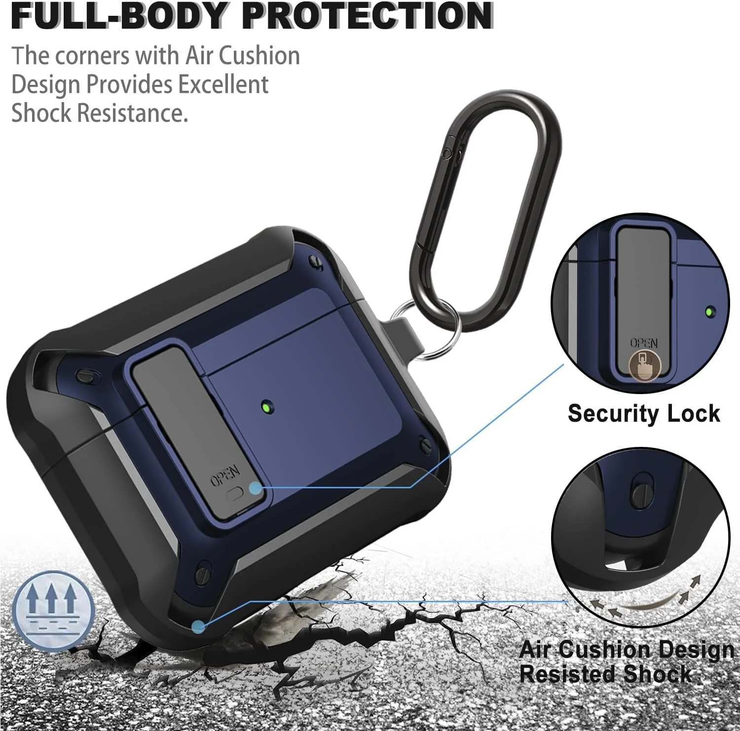 DL3 Mobilak for AirPods 3rd Generation Case Cover with Lock, Military Armor Cool AirPods 3 Case with Keychain for Men Women Hard Shell Shockproof Air Pod 3 Case for AirPod 3rd Gen 2021 - Black Blue