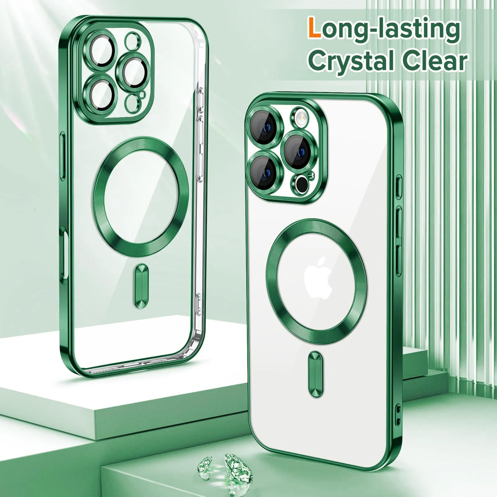 DL3 Mobilak Clear MagSafe-Compatible Magnetic Case for iPhone 16 Pro with Camera Protection and Shockproof Design - Green