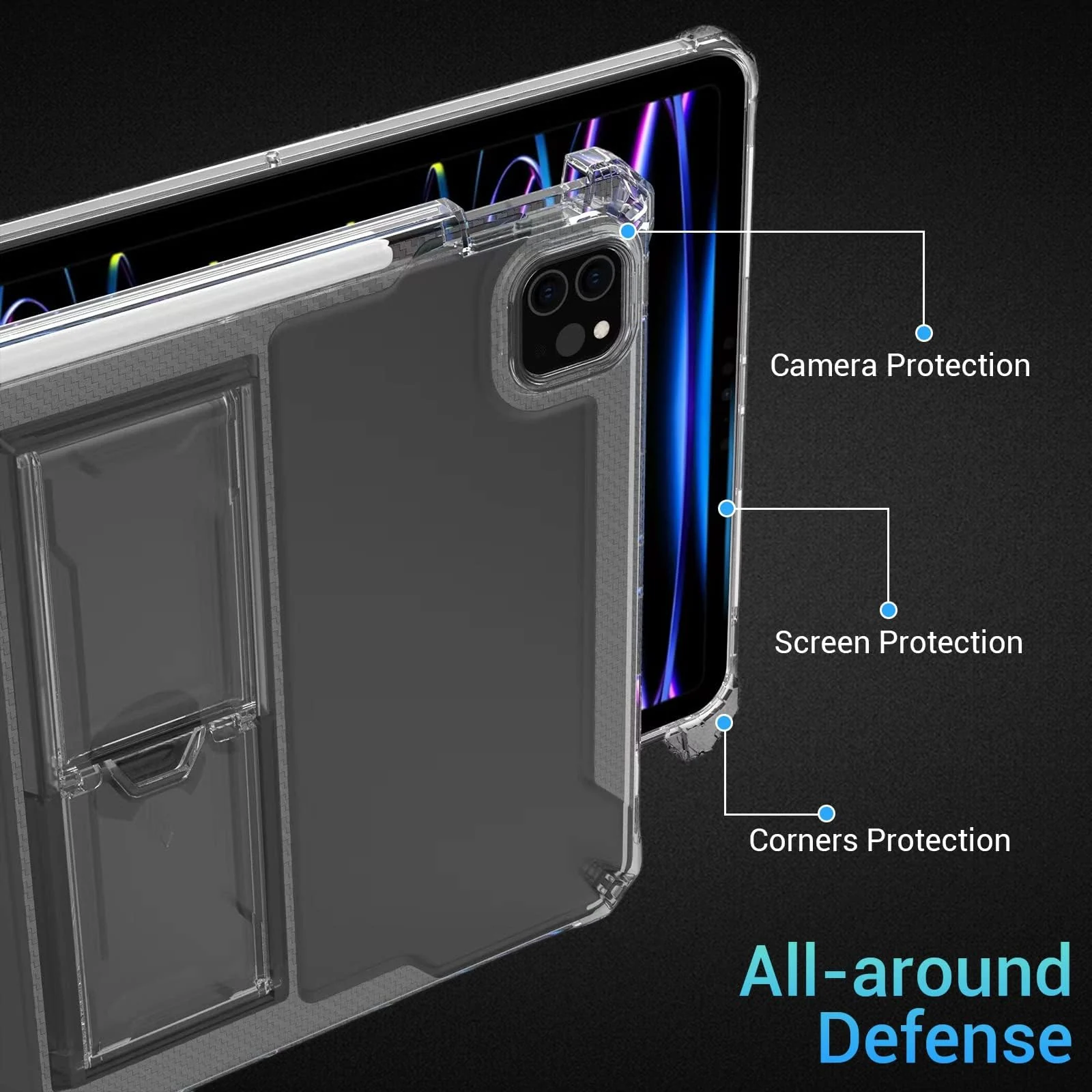 DL3 Mobilak Transparent Case for iPad Pro 11-Inch, 2022/2021/2020/2018 Model (4th/3rd/2nd/1st Generation) Shockproof, Slim Lightweight Anti-Yellowing Bumper, Kickstand Cover, with Pencil Holder - Clear