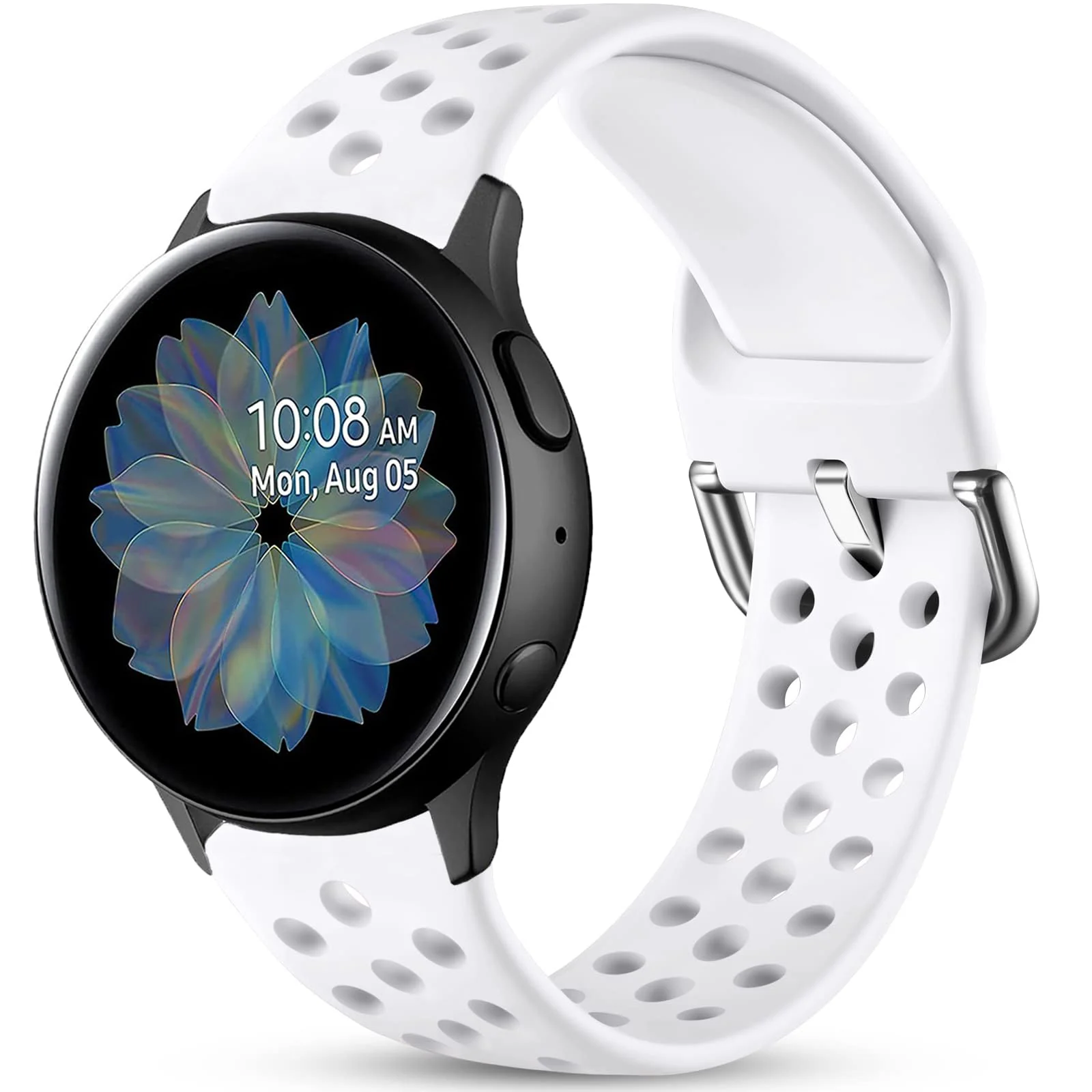 DL3 Mobilak Silicone Sport Band 20MM Strap For Samsung Galaxy Watch 7 6 5 4 40mm 44mm/5 Pro 45mm/S2 classic/active 2 40mm 44mm/Amazfi GTS 2/2e/GTS 3/3 Pro/GTS 4/GTS 2 Mini/3 Mini/4 Mini/Bip3/Bip 3 Pro - White