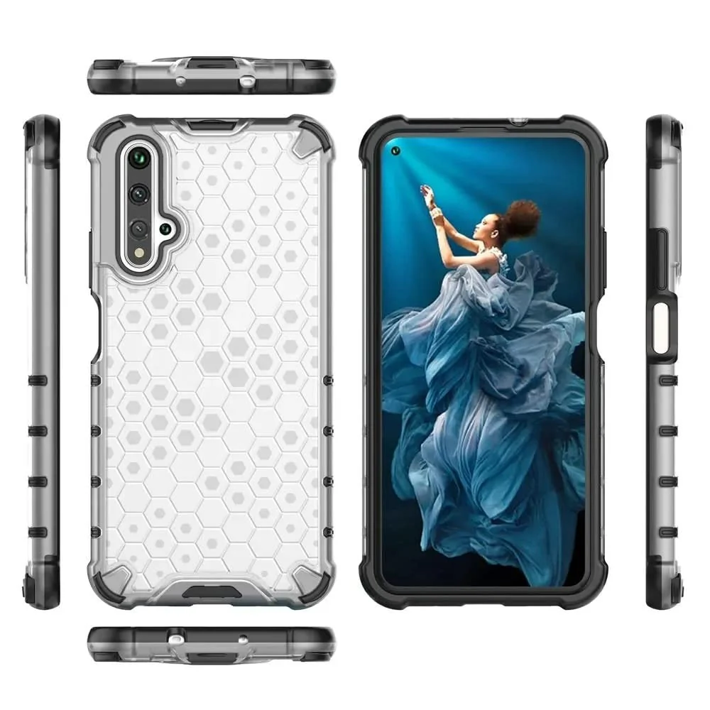 DL3 Mobilak Honeycomb Protective Case for Huawei Nova 5T / Honor 20, Shock-absorbing protection, Transparent design, Slim, lightweight profile - Clear