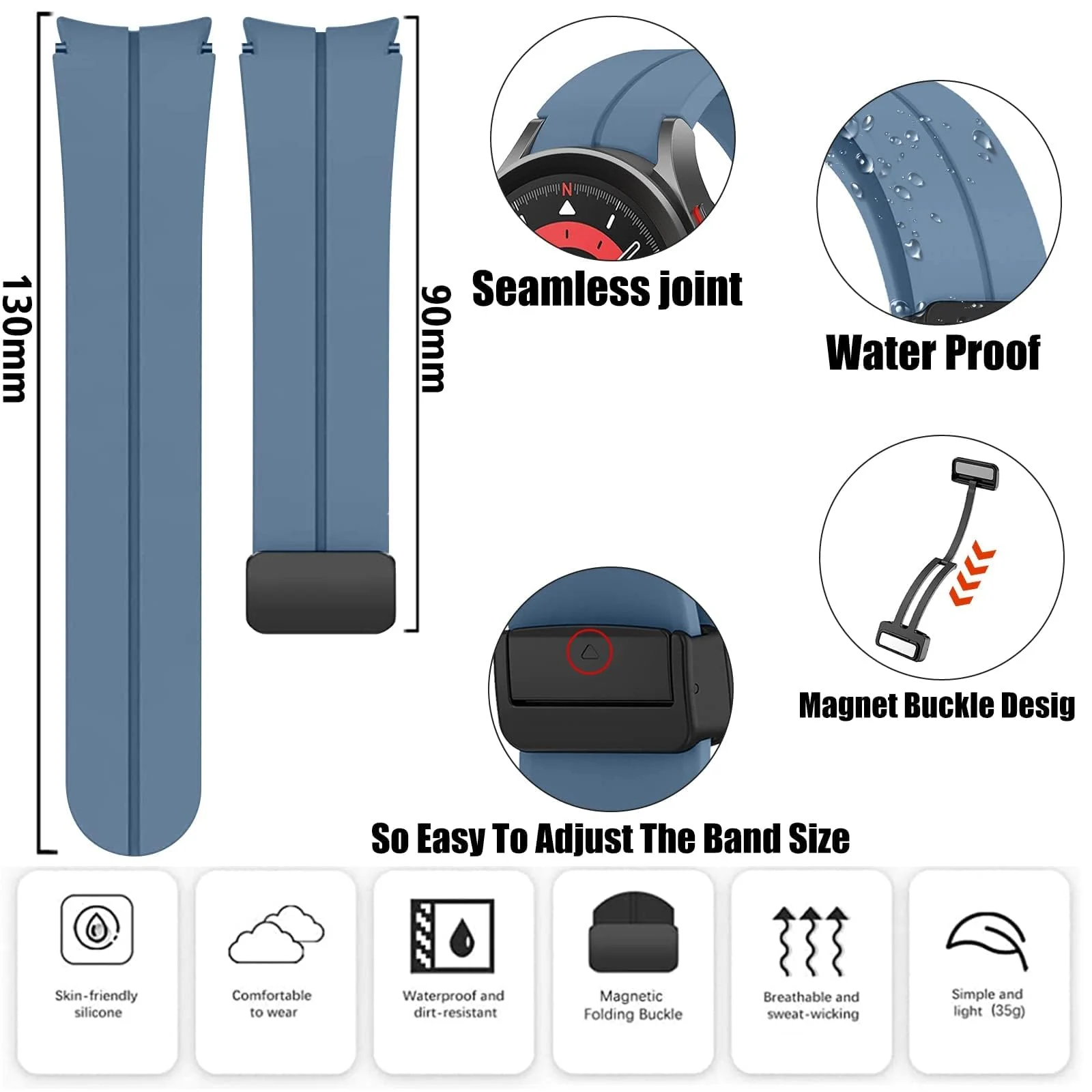DL3 Mobilak Silicone Band Magnetic Clasp 22MM Strap For Samsung galaxy watch3 45mm /galaxy 46mm/Gear S3/Huawei watch GT3 46MM/GT2E/GT2 Pro/GT GT2 46MM/Magic Watch2 46mm/Amazfit GTR 3/4 (A. Star) - A.Star Blue