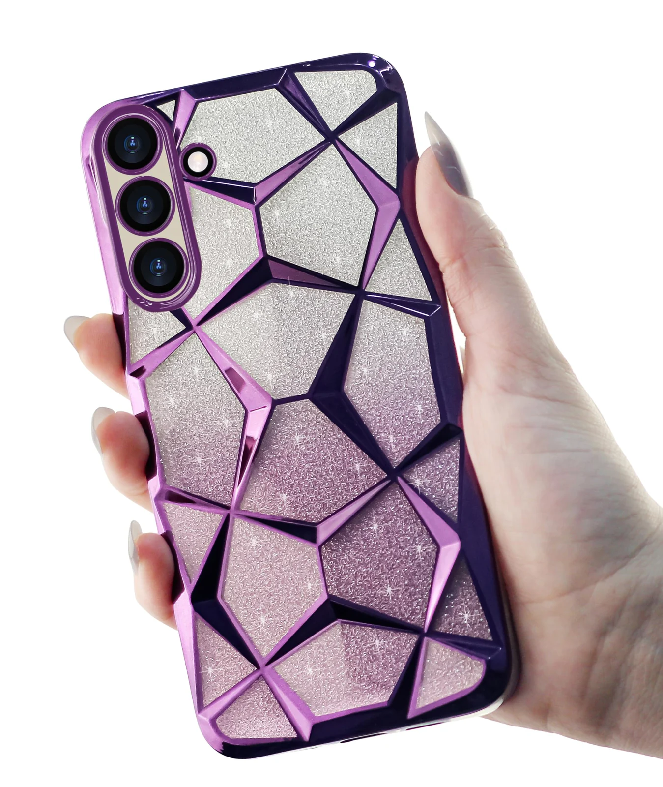 DL3 Mobilak Compatible with Samsung Galaxy A56 Case Plating Bling Gradient Glitter Clear Cover Soft TPU Silicone Cute Camera Protection Shockproof Back for Women Girls Case - Purple