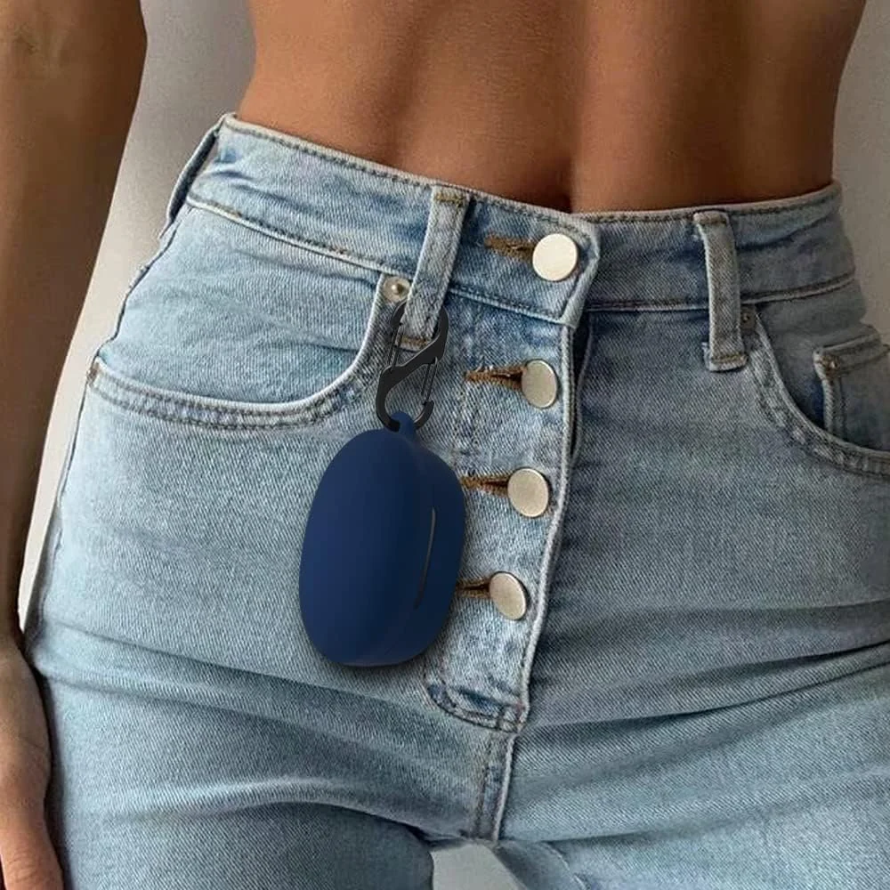 DL3 MOBILAK Silicone Case Compatible with Soundcore Life P2 Mini Earbuds, Soft Silicone Protective Case Cover, Shockproof Sleeve with Carabiner - Blue