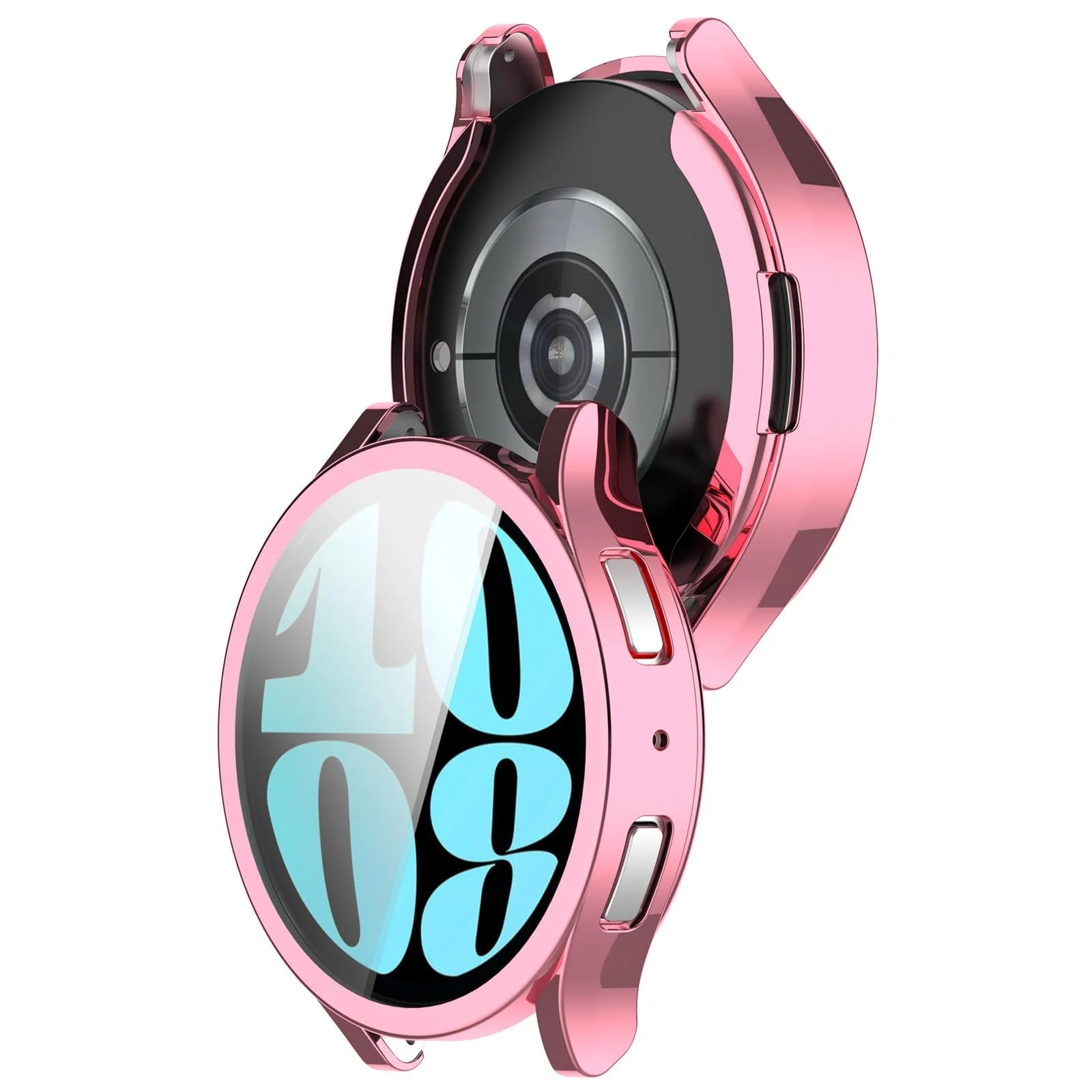 DL3 Mobilak Screen Protector Case for Samsung Galaxy Watch 6 44mm, Flexible TPU Cover Shockproof Protective Case Plated Bumper Shell Galaxy Watch 6 44mm - Pink