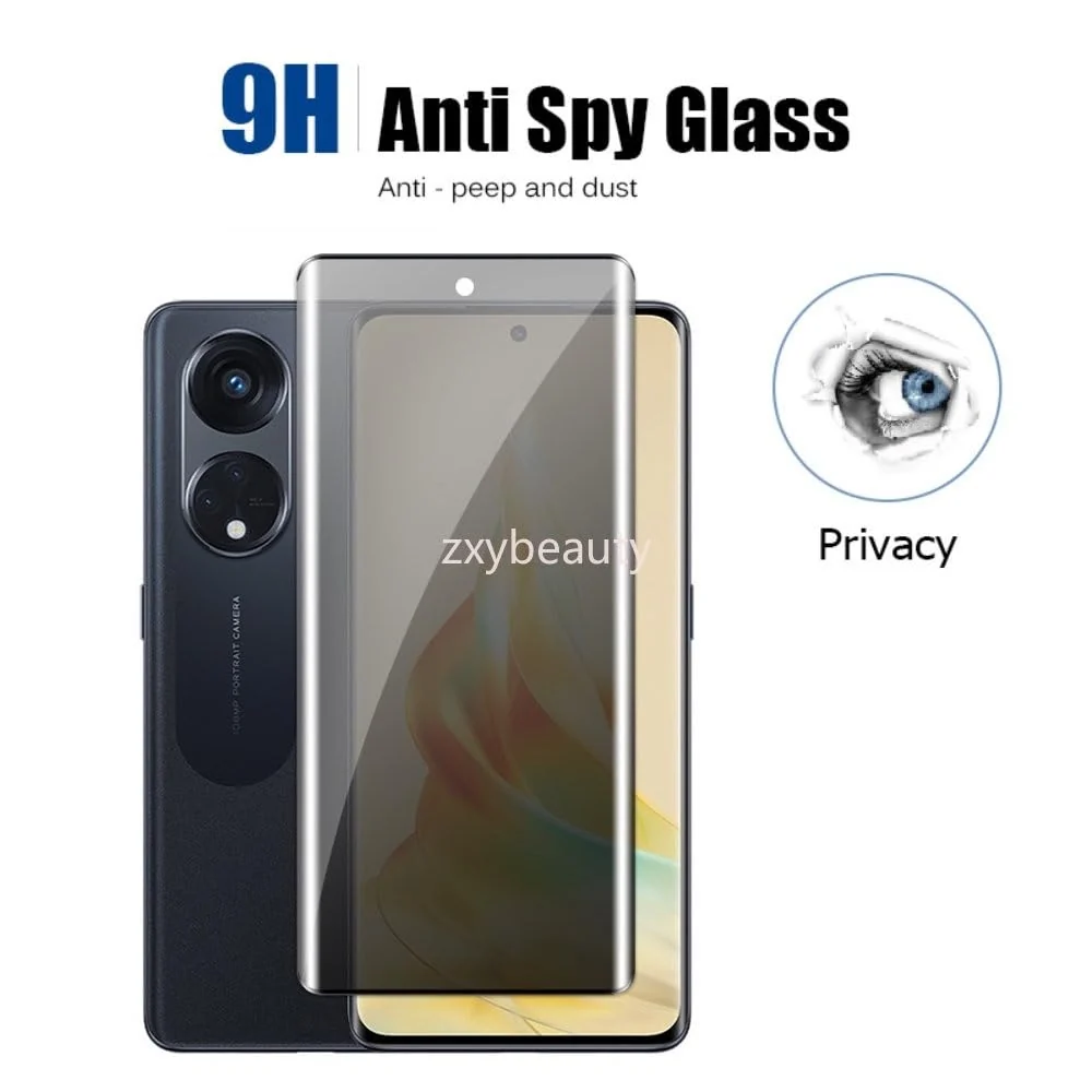 DL3 Mobilak Screen Protector for OPPO Reno 8T 5G Glass Fingerprint Reader Support 3D Curved Anti-Spy Tempered Glass Screen Protector - Privacy