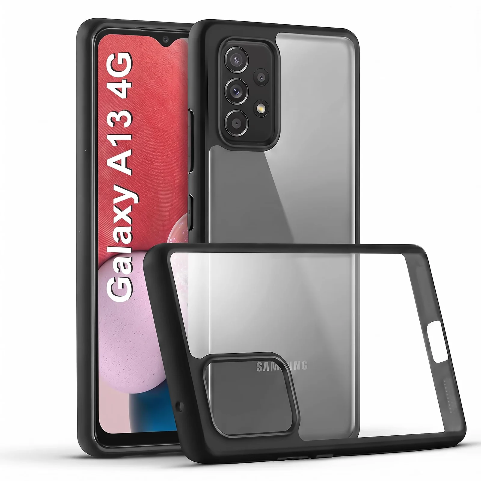 DL3 MOBILAK Clear Three-Layer Protective Phone Case for Samsung Galaxy A13 4G - Black