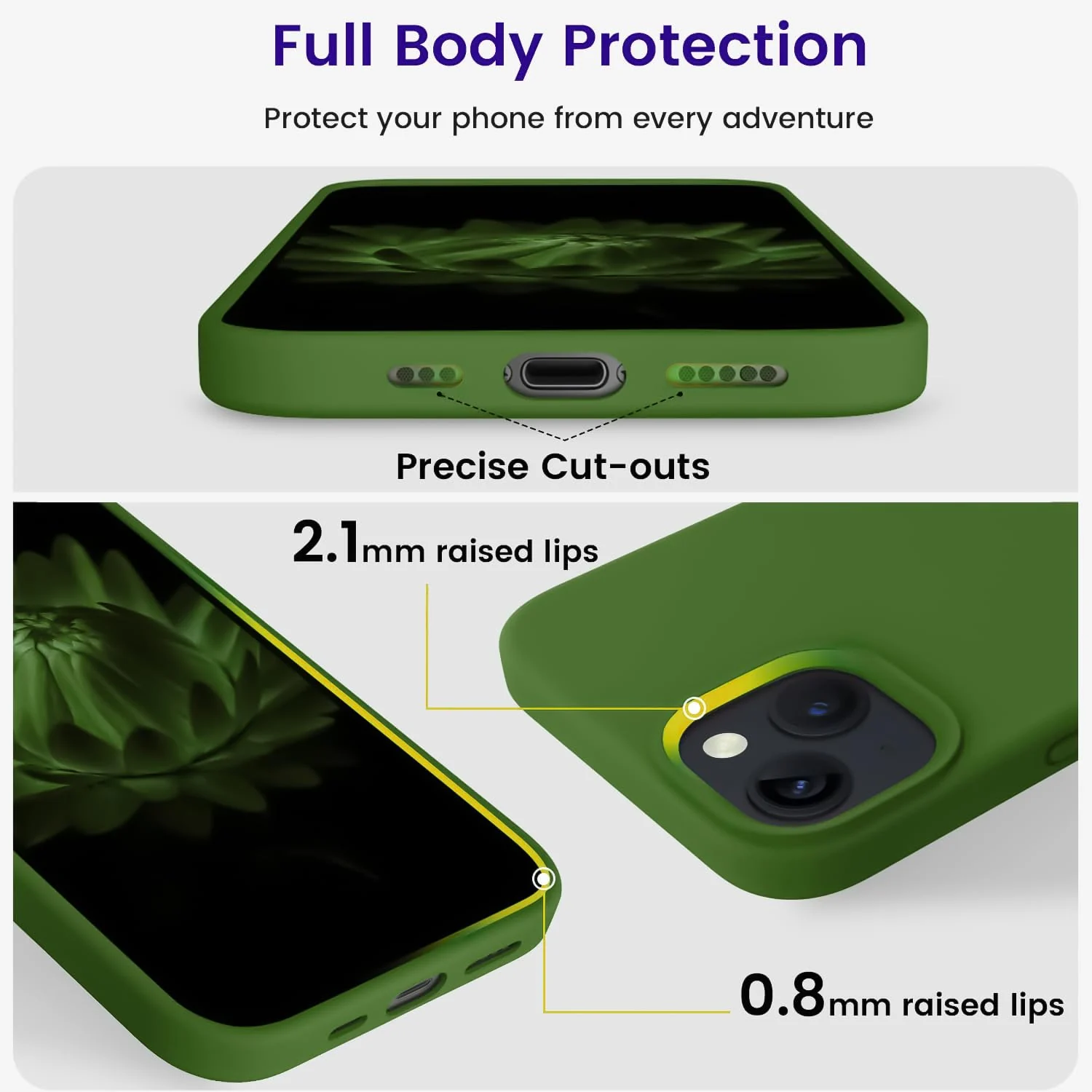 DL3 Mobilak Liquid Silicone Protective Case with Soft Microfiber Lining for iPhone 13 / iPhone 14 - Green