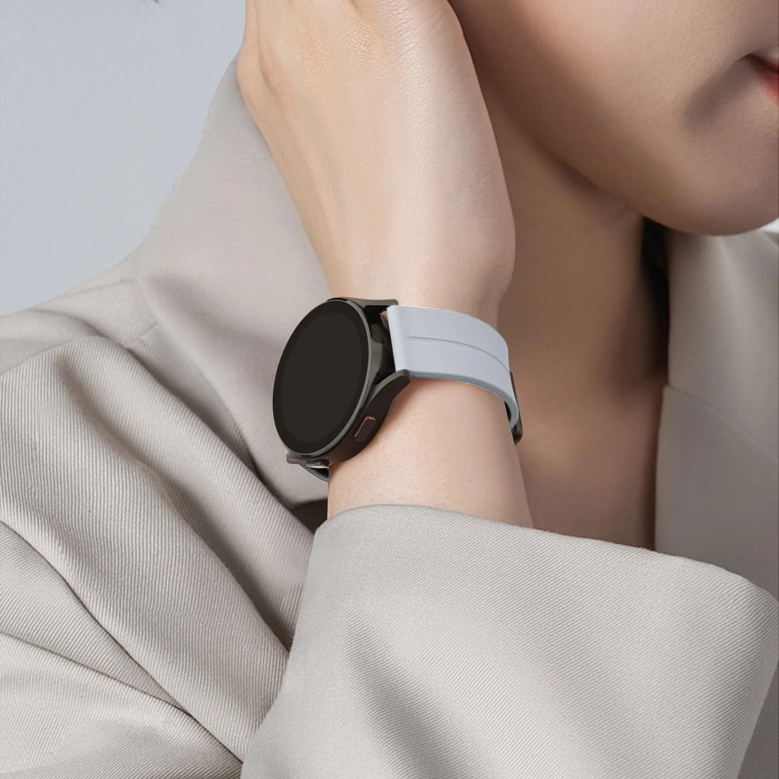 DL3 Mobilak 22MM Silicone Band Magnetic Clasp Strap For Xiaomi Redmi Watch 5 Active/5 Lite/Samsung Galaxy Watch 46mm/Watch 3 45mm/Gear S3/Huawei watch (GT6 GT5 GT4 GT3 GT2 GT 46MM)/GT6 Pro/Amazfit GTR4 - Grey
