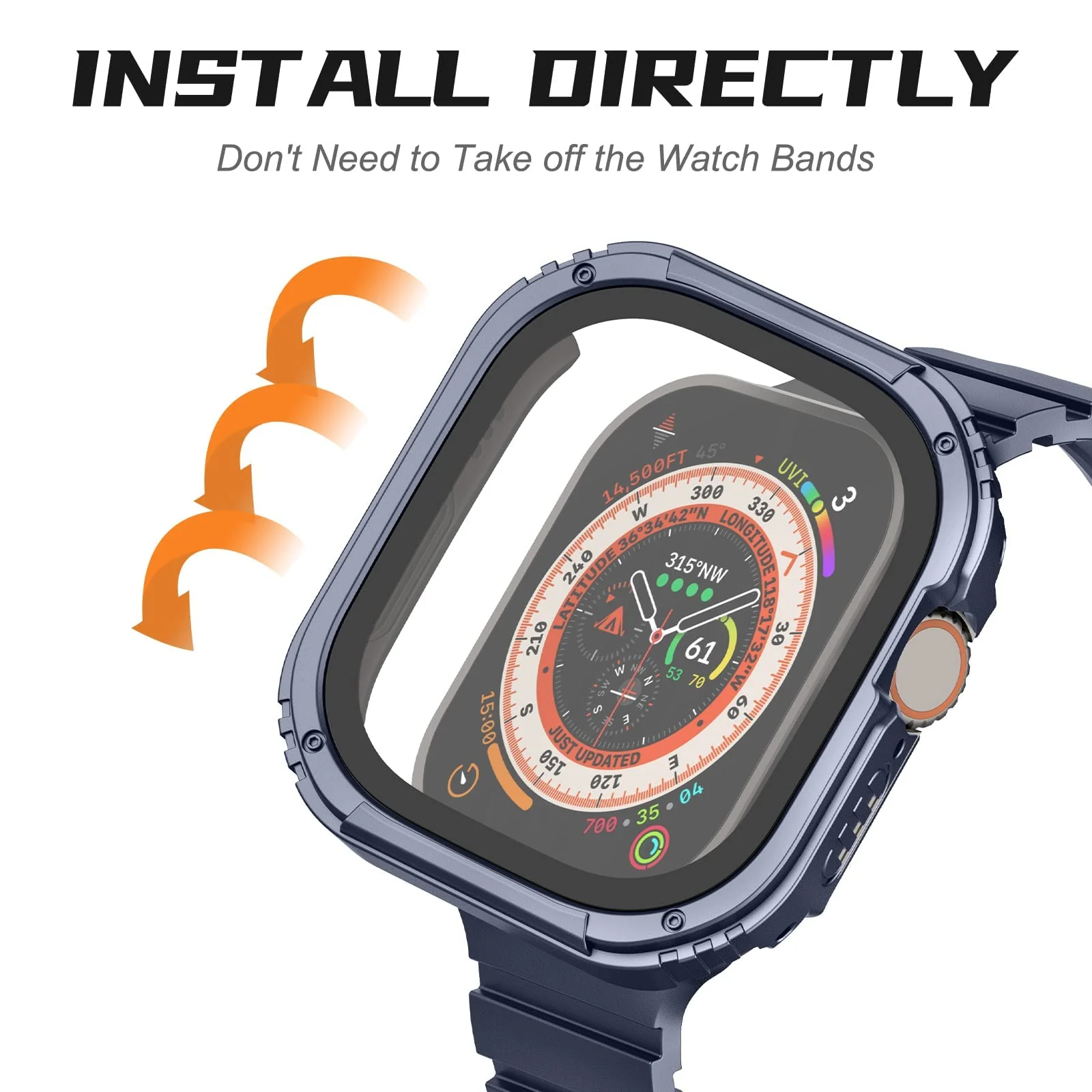 DL3 Mobilak Case Rugged For Apple Watch Ultra 2 / Ultra 49mm with Screen Protector, Durable Military Grade Quattro Pro Series Drop-Proof Protective Cover Full Coverage Shock-Proof Bumper - Blue