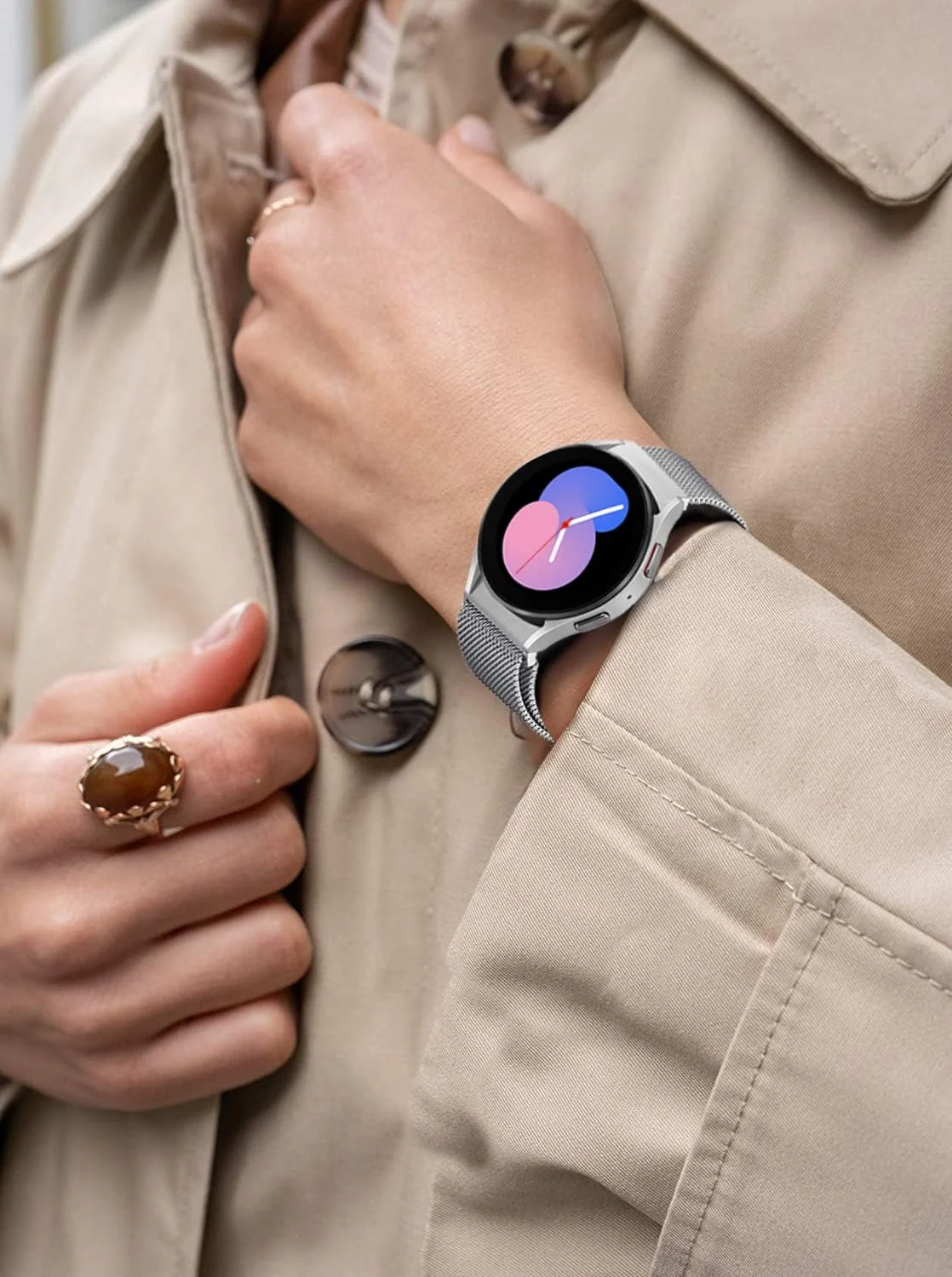 DL3 Mobilak No Gap Metal Band Compatible with Samsung Galaxy Watch 7 6 5 4 FE 40mm 44mm, Galaxy Watch 6 4 Classic 47mm 43mm 42mm 46mm/Watch 5 Pro 45mm, Stainless Steel Wristband Women Men - Silver