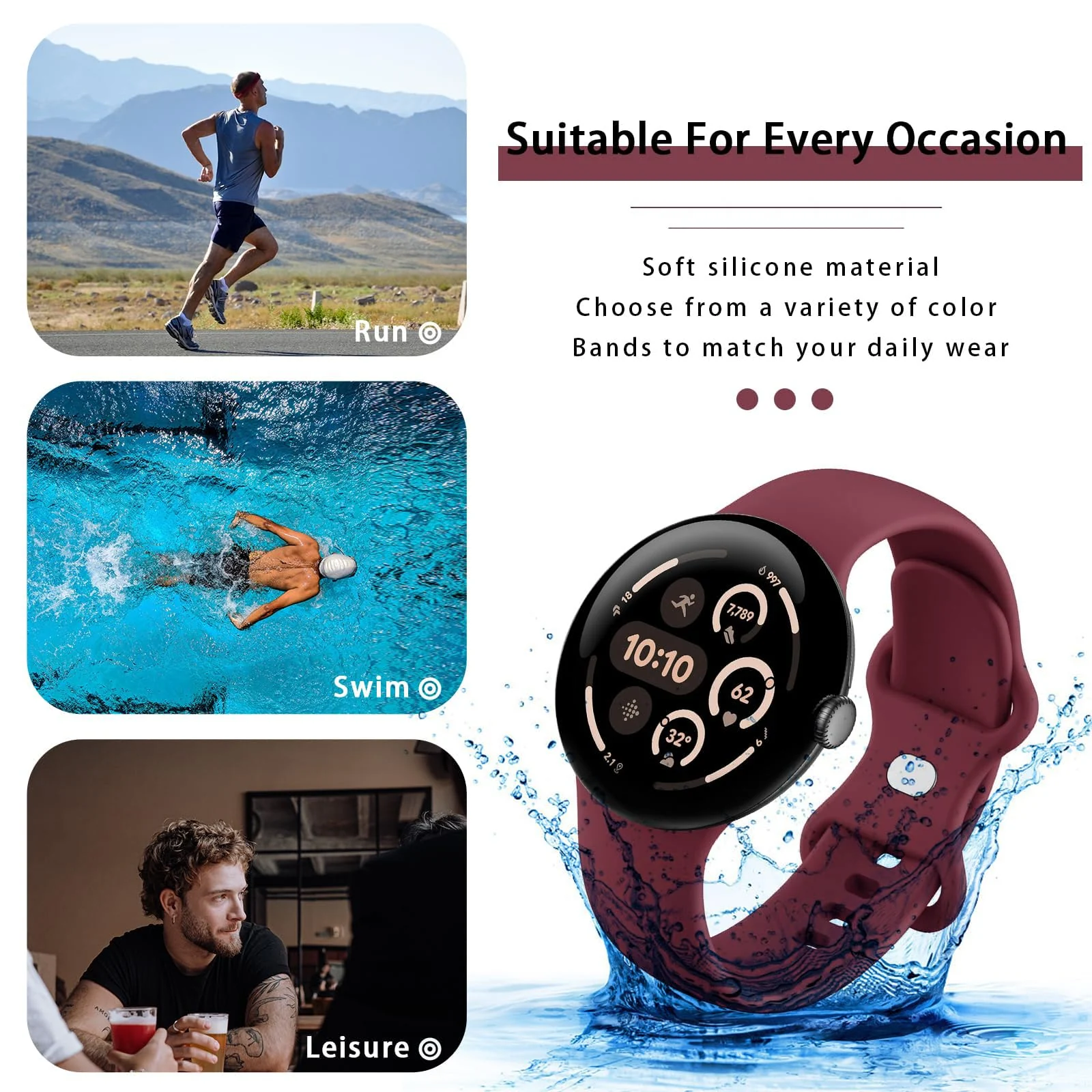 DL3 Mobilak Band Compatible with Google Pixel Watch 4/3 (45mm), Soft Silicone Sport Replacement Straps Bracelet for Google Pixel Watch 3 45mm/Pixel Watch 4 45mm - Wine Red