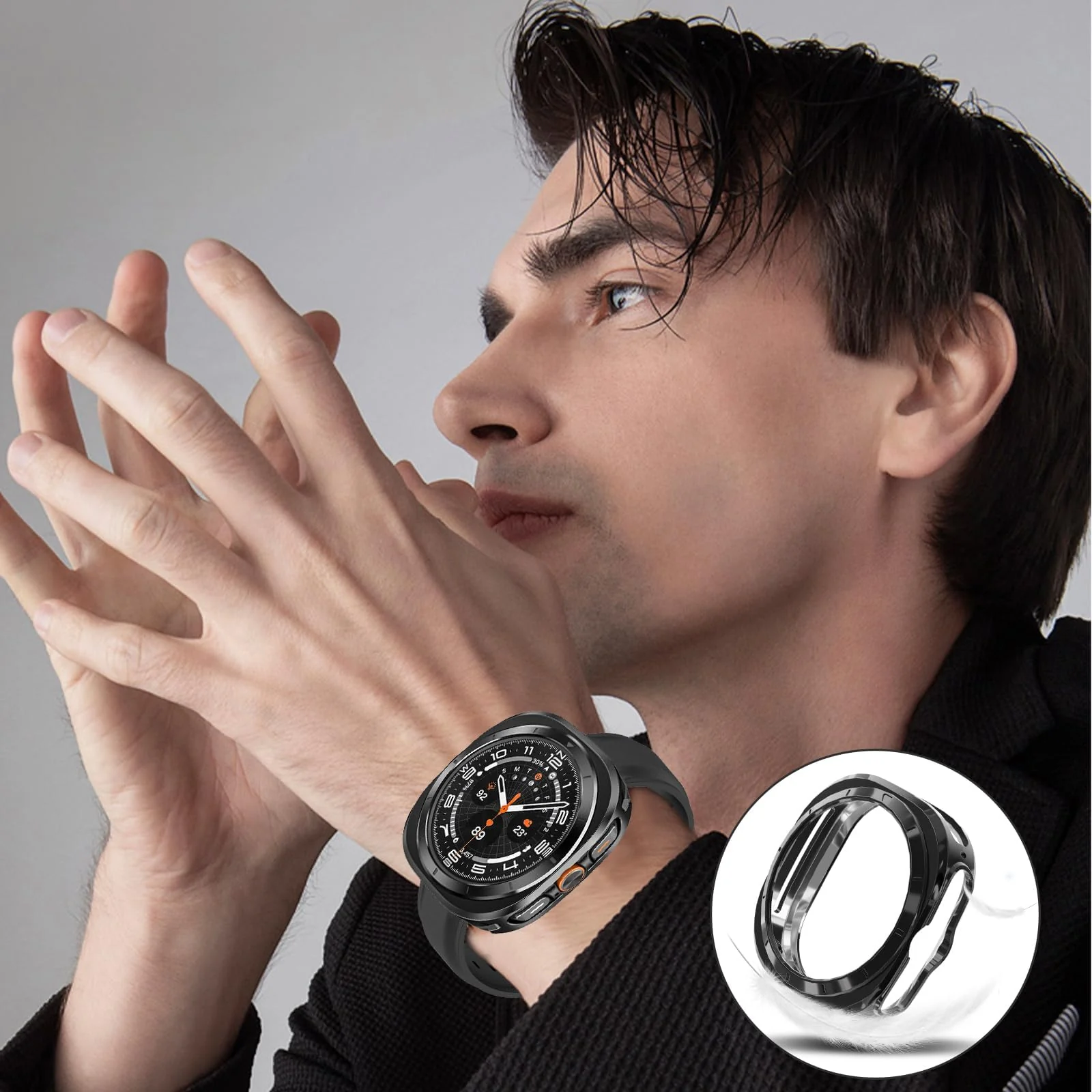 DL3 Mobilak Case Compatible with Samsung Galaxy Watch Ultra 2025/Galaxy Watch 7 Ultra 2024 47mm, Premium Soft TPU Slim Plated Protective Bumper Shell Cover Without Screen Protector - Black