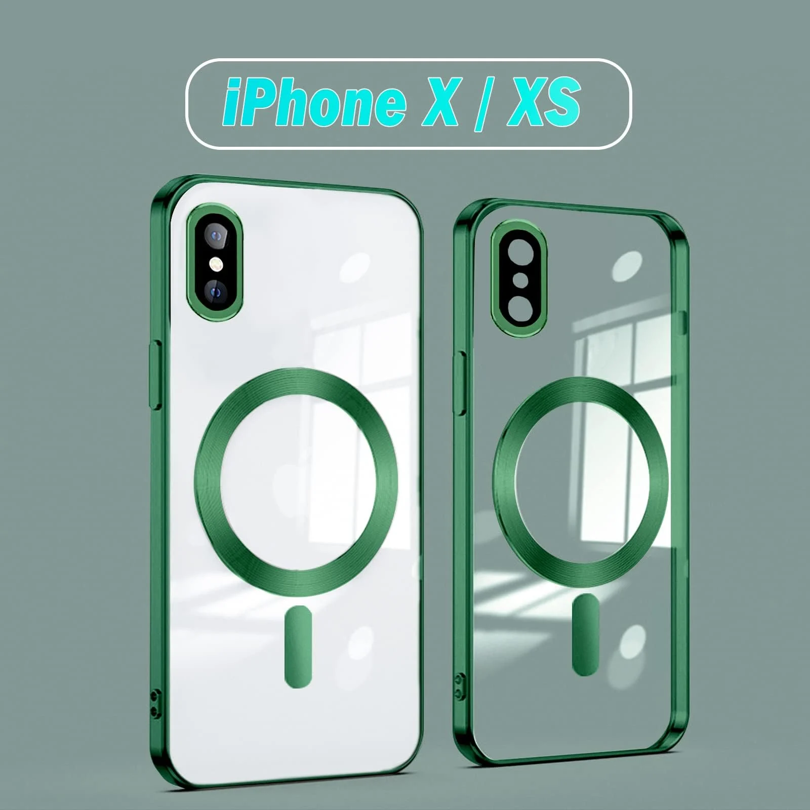 DL3 Mobilak Clear TPU Case for iPhone X / iPhone XS [Compatible with, Compatible with MagSafe accessories, Camera protection, Transparent design - Green