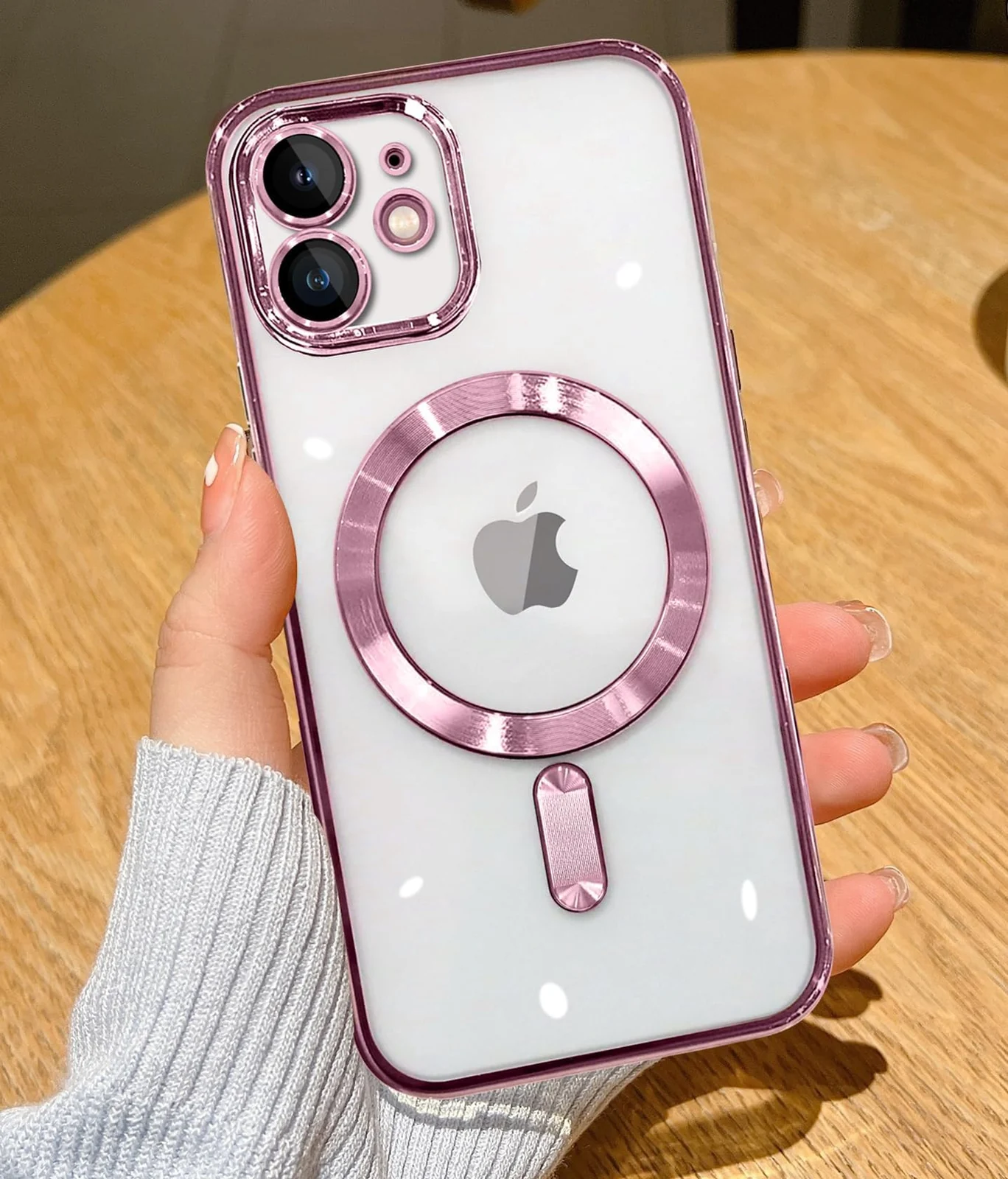 DL3 Mobilak Case for iPhone 11 (6.1 Inch) Compatible with MagSafe, with Camera Lens Protector, Magnetic Clear Case Slim Plated Protective Case - Pink