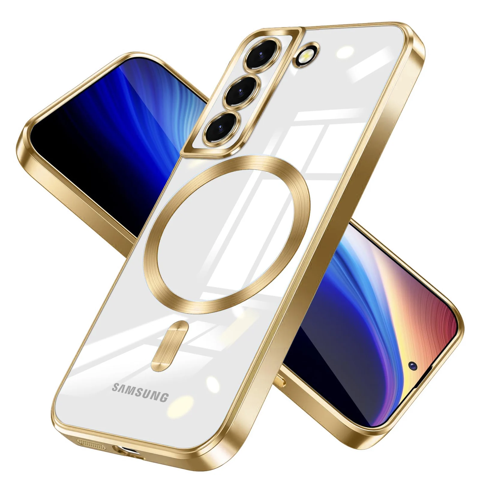 DL3 Mobilak Clear MagSafe-Compatible Magnetic Case for Samsung Galaxy S21 FE 5G with Camera Protection and Shockproof Design - Gold