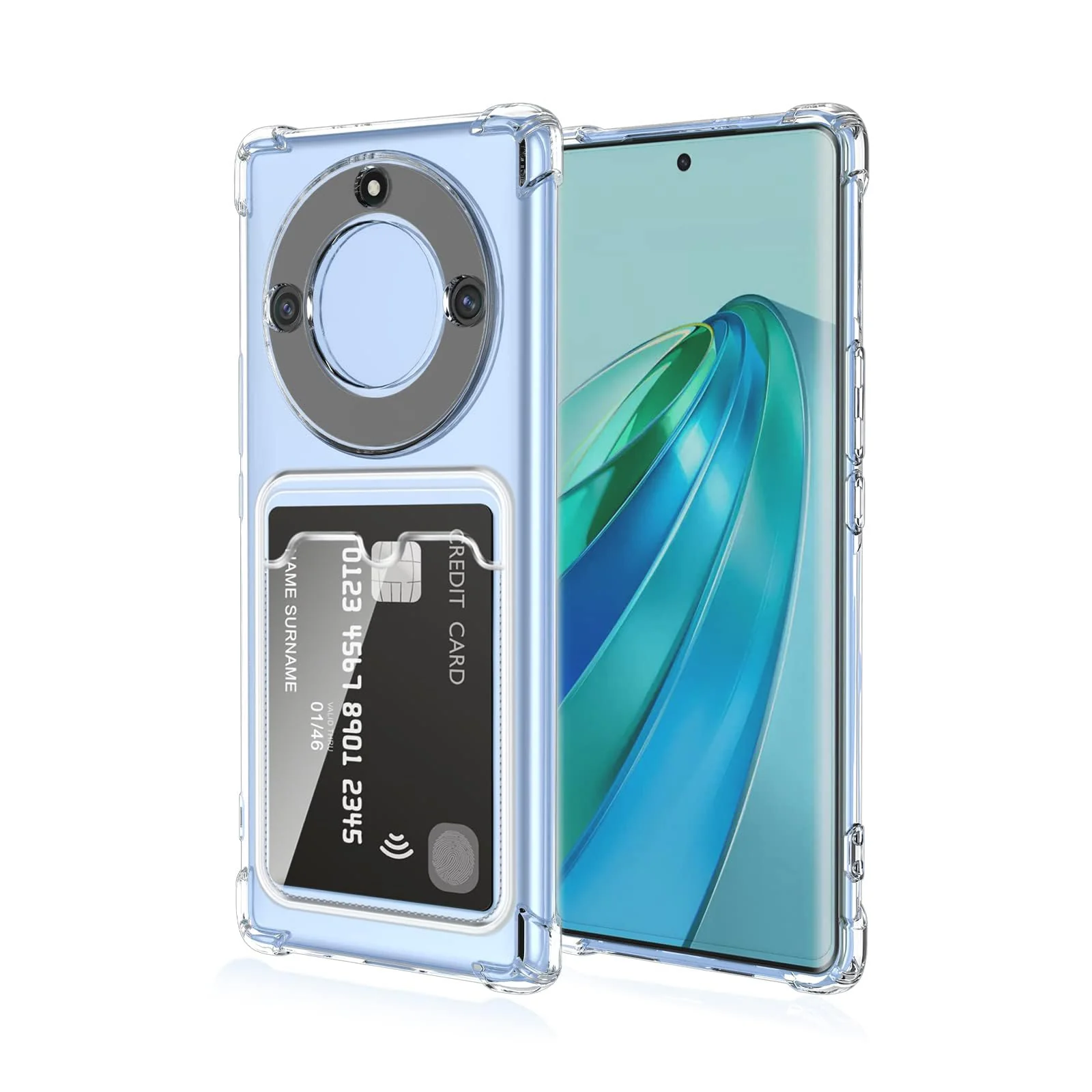 DL3 Mobilak Honor X9c Smart (Not for Honor X9c) Case Clear Card Holder Back Wallet Crystal Transparent Soft TPU Shockproof Bumper Corner Drop Protection Phone Case Cover With Camera Lens Protection - Clear