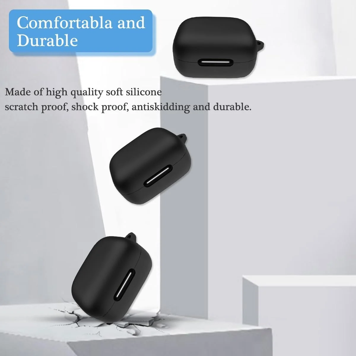 DL3 MOBILAK Soft Silicone Earbuds Case with Carabiner for Anker Soundcore R50i NC / P30i, Black