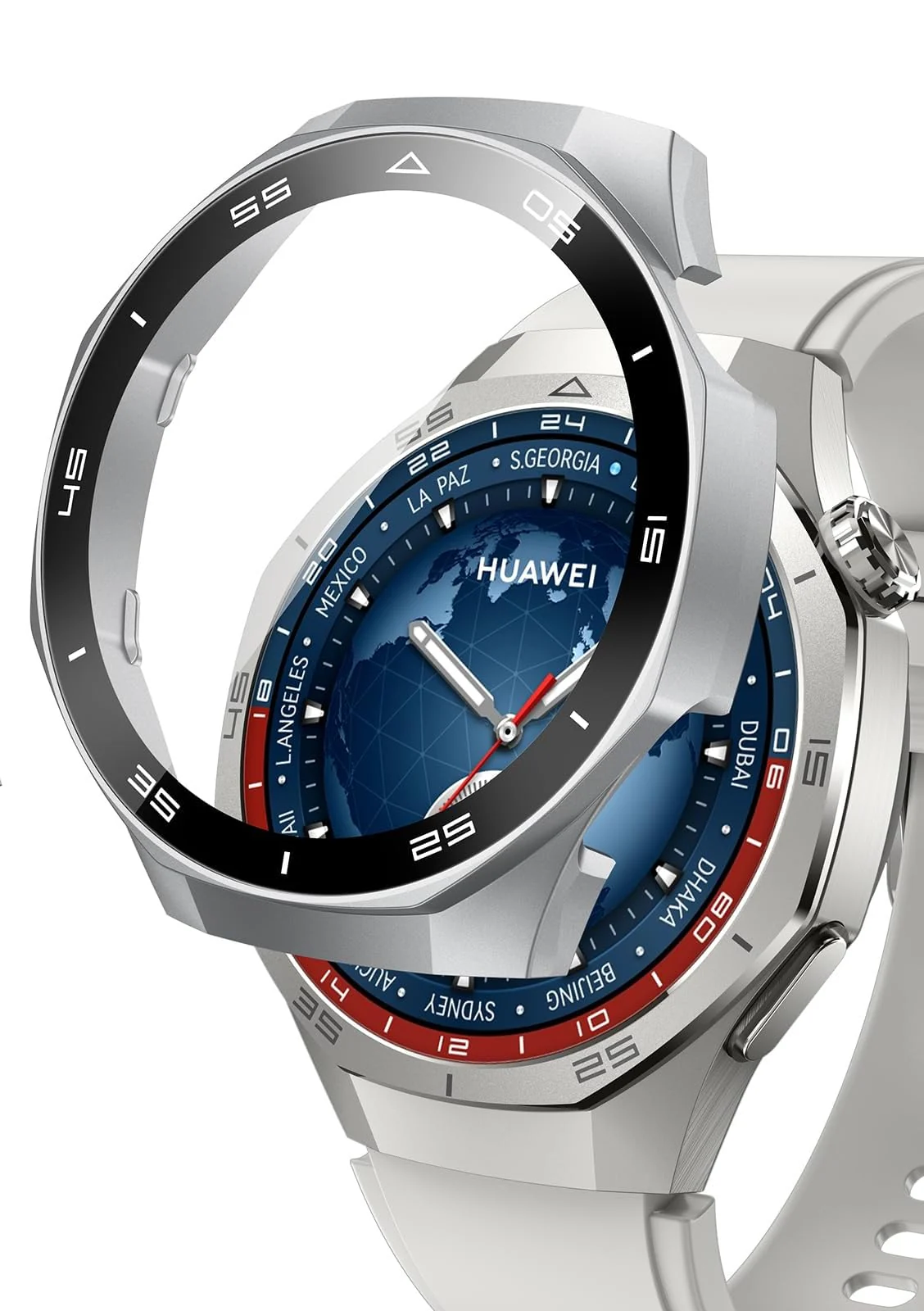 DL3 Mobilak Protective Case for Huawei Watch GT 5 Pro 46mm, Hard PC Bumper Cover with Built-in Tempered Glass Screen Protector Shell Cover Full Coverage with Scale for GT5 Pro 46 mm - Silver