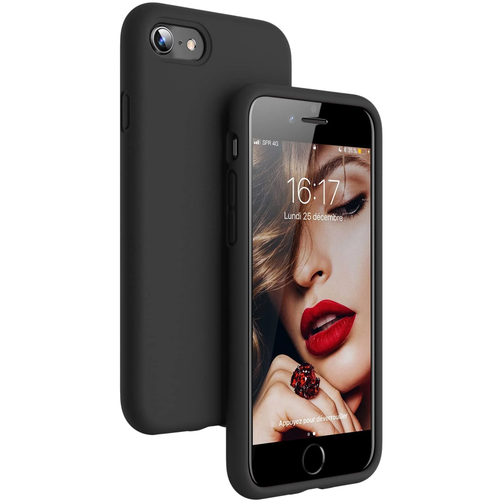 DL3 Mobilak Liquid Silicone Protective Case with Soft Microfiber Lining for iPhone SE 2022, SE 2020, iPhone 7, iPhone 8 - Black