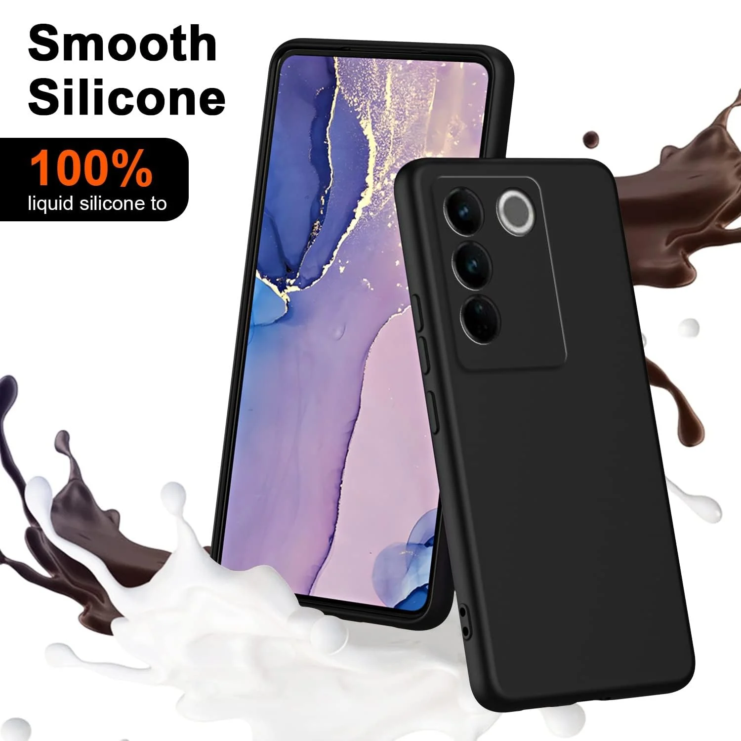 DL3 Mobilak Liquid Silicone Protective Case for vivo V27e / vivo S16e with Microfiber Lining and Shockproof Design - Black