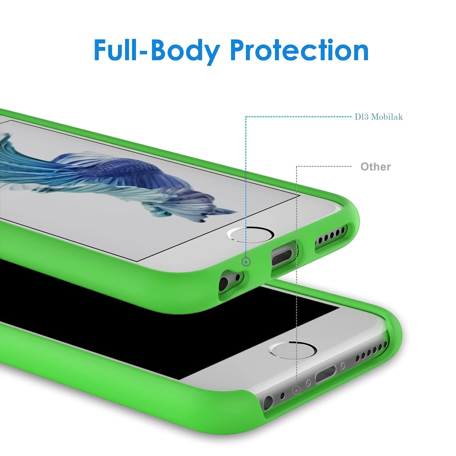 DL3 Mobilak Compatible with iPhone 6 / 6S Case, Liquid Silicone Case, Full Body Protective Cover, Shockproof, Slim Phone Case, Anti-Scratch Soft Microfiber Lining - Neon Green