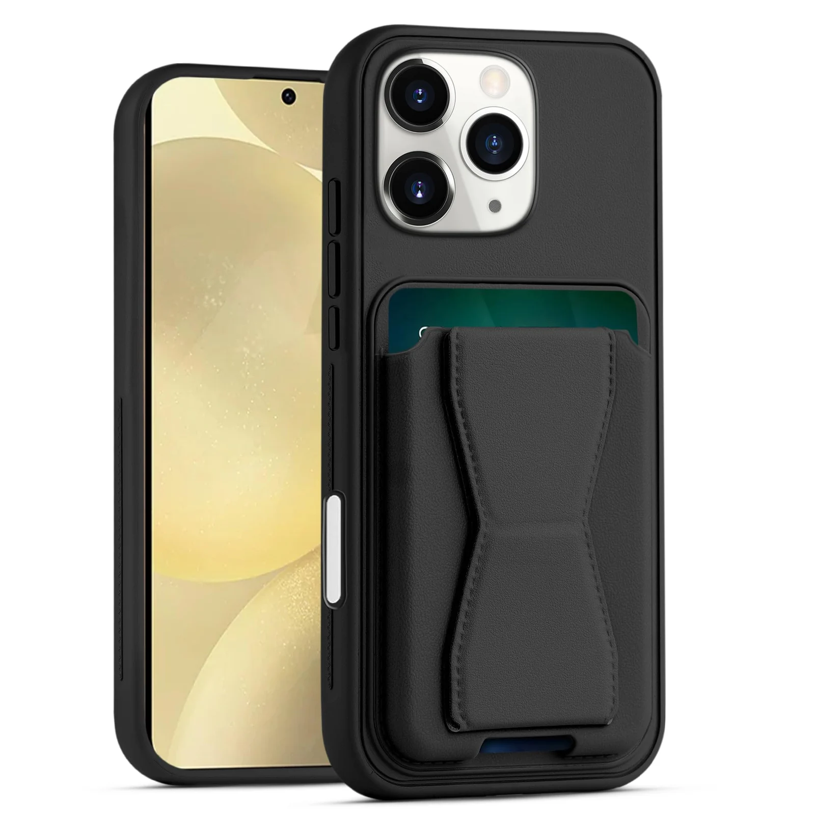 DL3 Mobilak Leather Wallet Case for iPhone 16 Pro Max 6.9-inch, Camera protection, Shock-absorbing protection, Built-in kickstand - Black