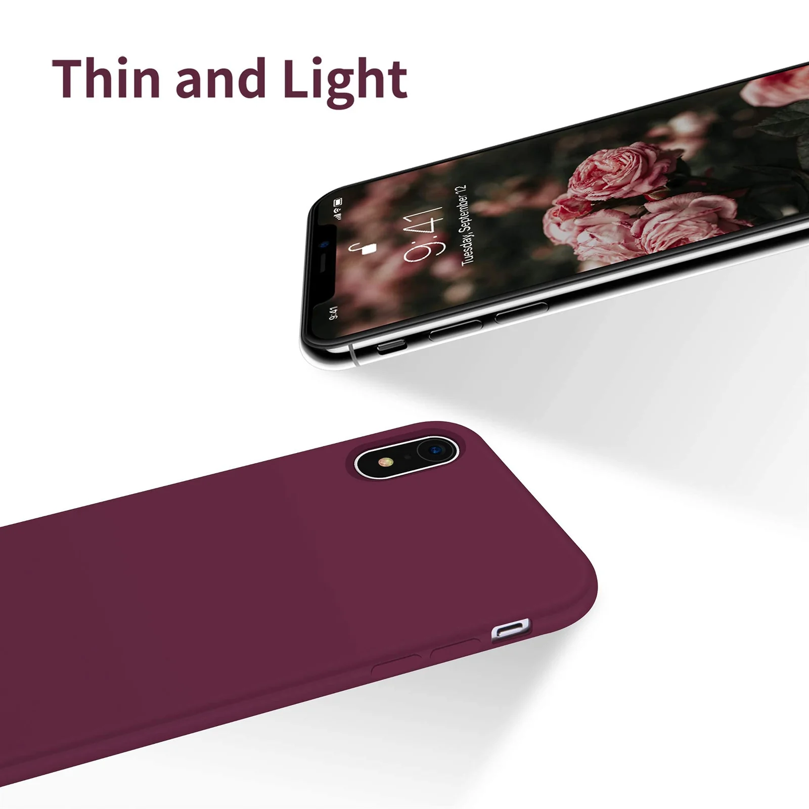 DL3 Mobilak Liquid Silicone Protective Case with Soft Microfiber Lining for iPhone XR - Wine Red