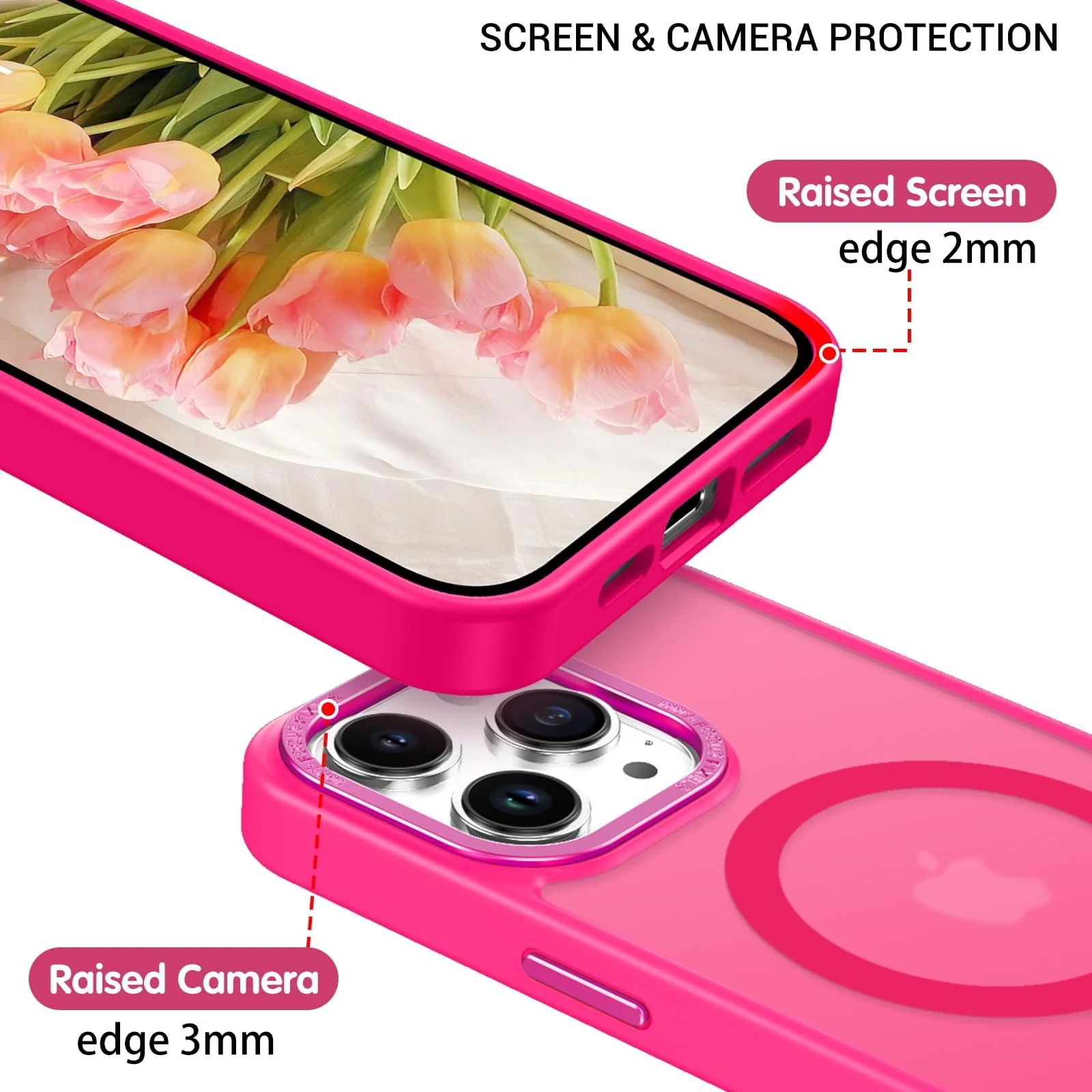 DL3 Mobilak Case for iPhone 15 Pro 6.1-Inch Magnetic Translucent Matte Phone Cases [Compatible with MagSafe] Thin Slim Fit Shockproof Hard Protective Cover for Women Men Girls - Hot Pink