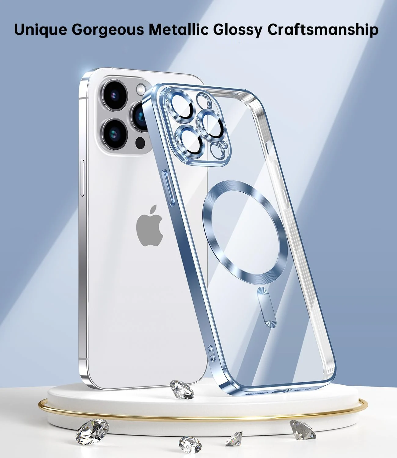 DL3 MOBILAK Case for iPhone 13 Pro (6.1 Inch) Compatible with MagSafe, with Camera Lens Protector, Magnetic Clear Case Slim Plated Protective Case - Sierra Blue