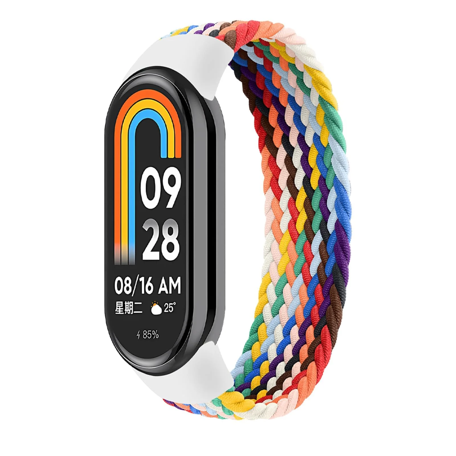 DL3 Mobilak Braided Solo Loop Band for Xiaomi Mi Band 9/Xiaomi Mi Band 8 Strap Women Men, Soft Elastic Nylon Replacement Wristband for Xiaomi Smart Band 9/8 Strap - Official Rainbow